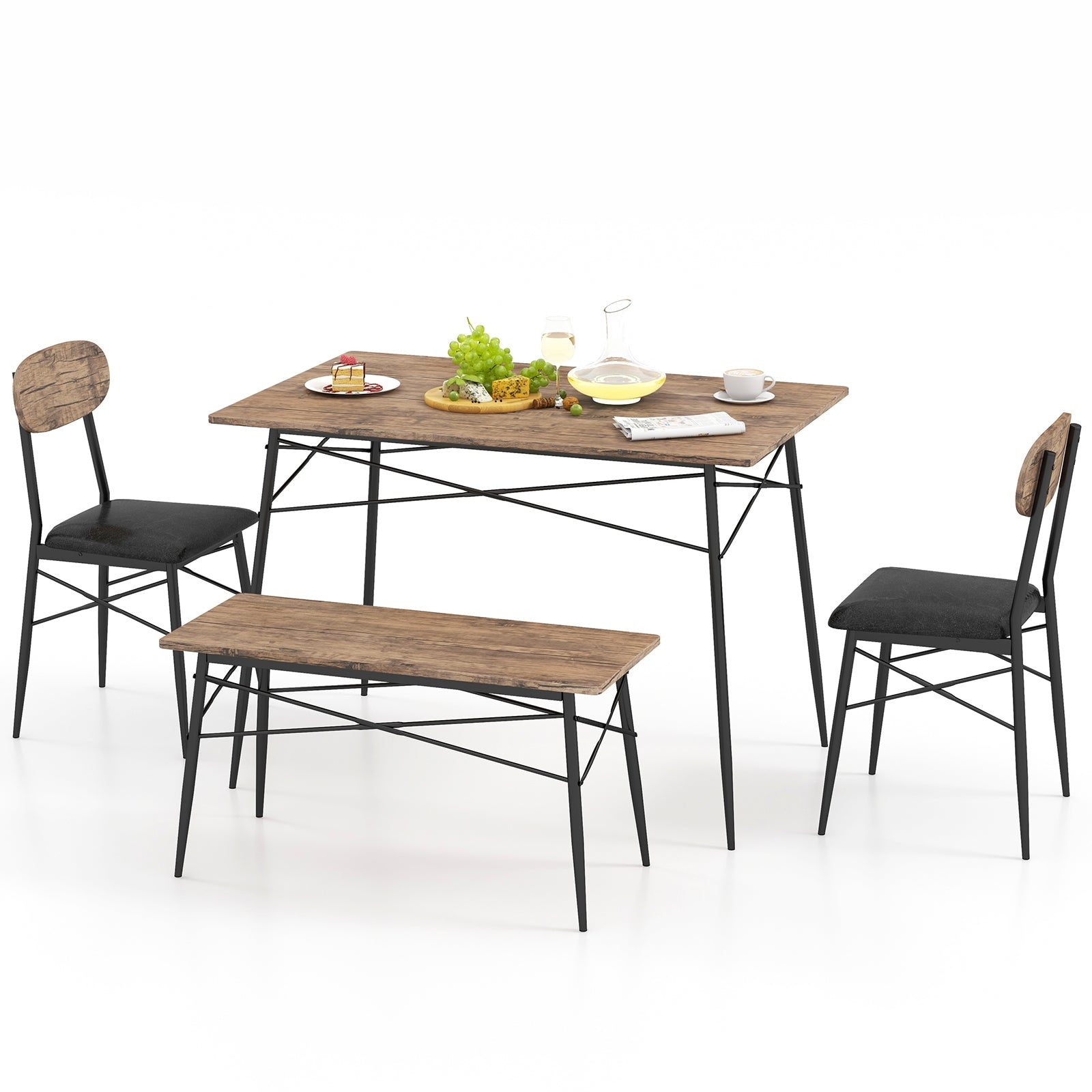 4 Piece Dining Table Set with Bench and 2 Chairs, Brown Dining Room Sets at Gallery Canada