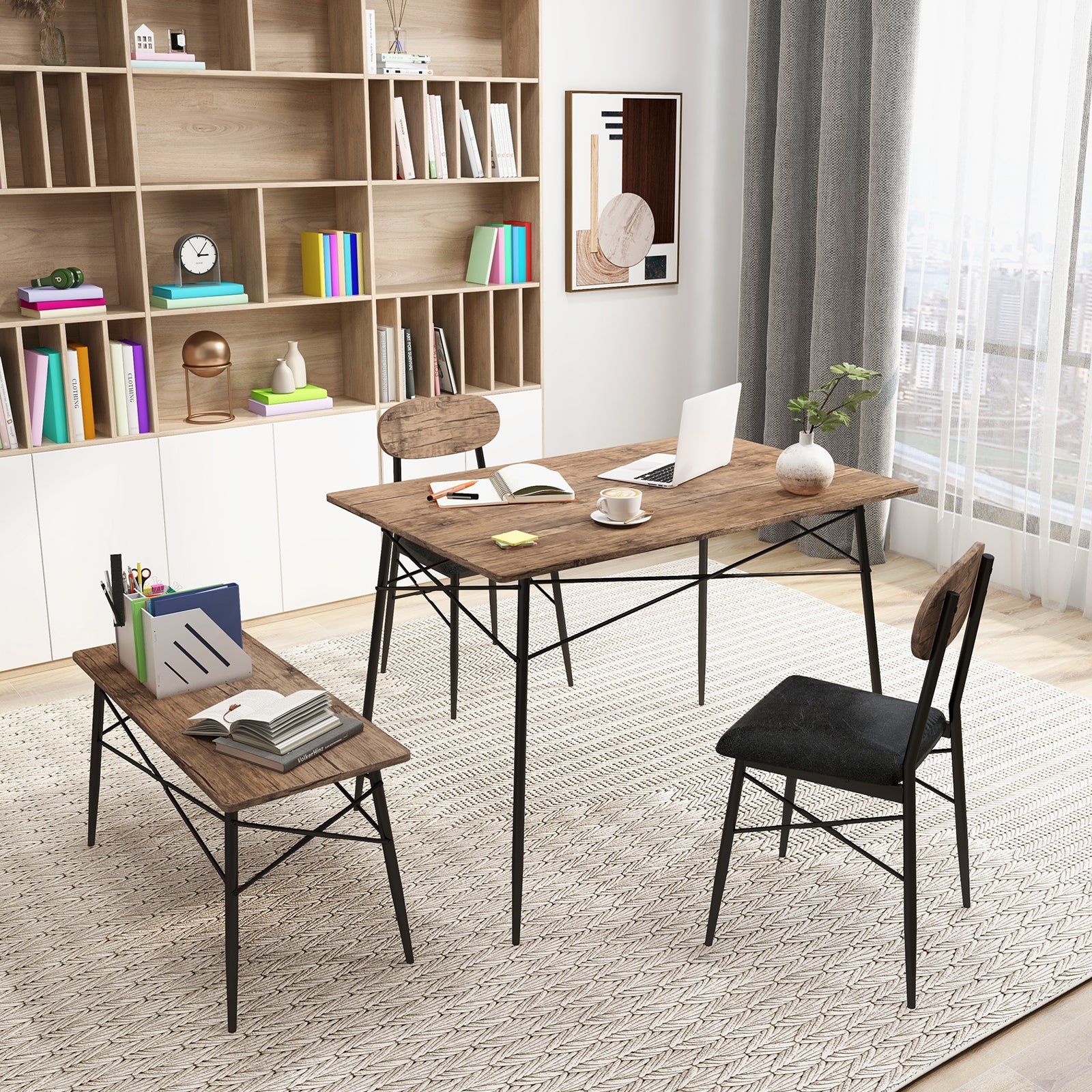 4 Piece Dining Table Set with Bench and 2 Chairs, Brown Dining Room Sets at Gallery Canada