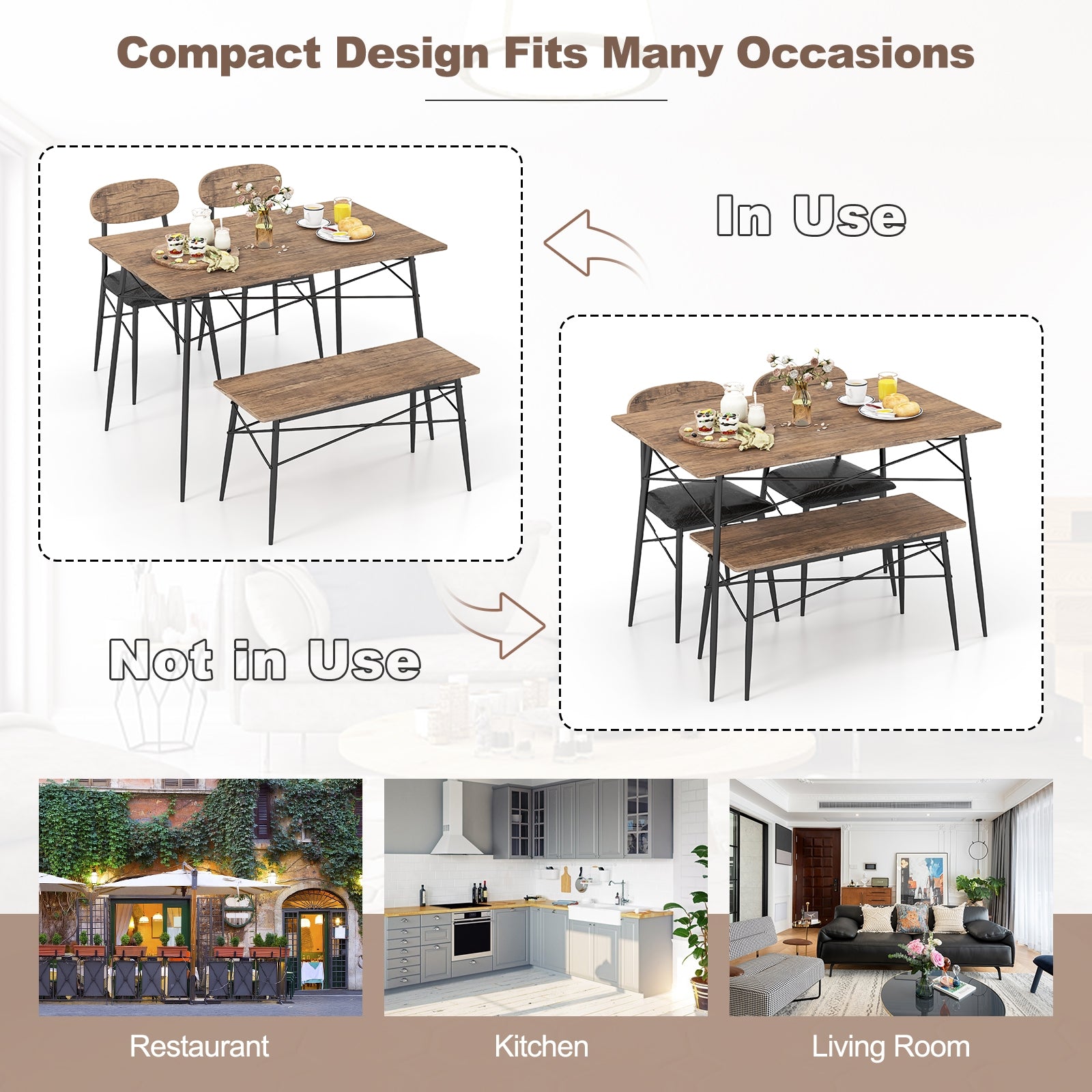 4 Piece Dining Table Set with Bench and 2 Chairs, Brown Dining Room Sets at Gallery Canada