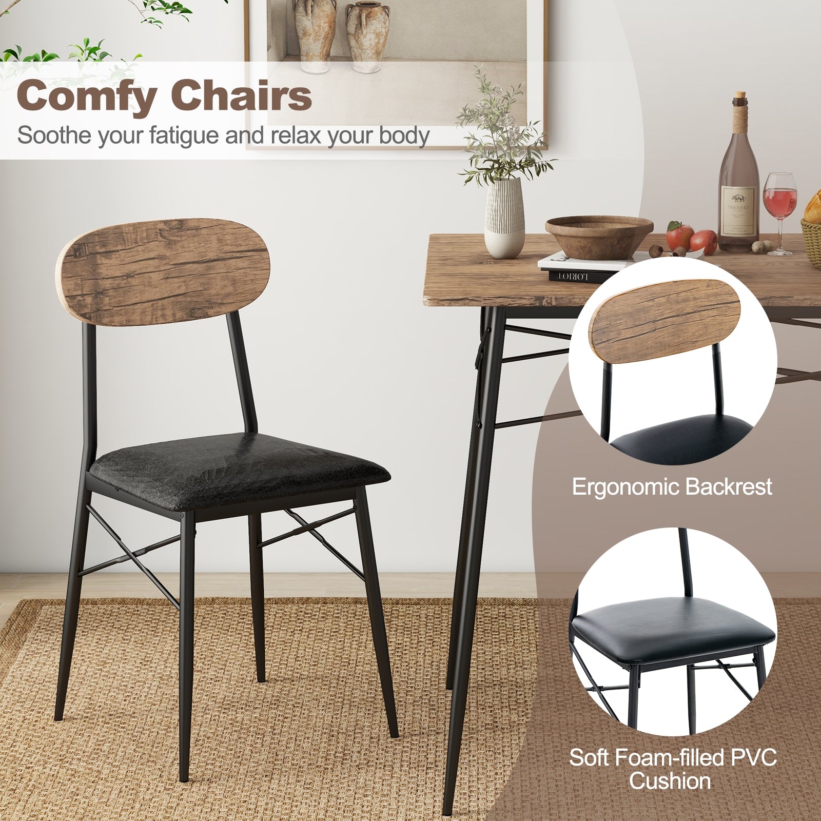 4 Piece Dining Table Set with Bench and 2 Chairs, Brown Dining Room Sets at Gallery Canada