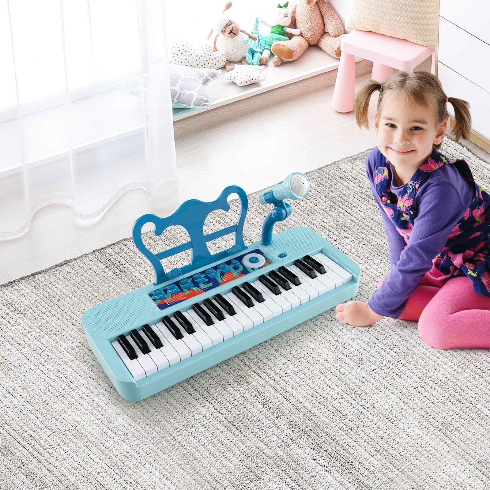 Kids Piano Keyboard 37-Key Kids Toy Keyboard Piano with Microphone for 3+ Kids, Blue Pianos & Keyboards   at Gallery Canada