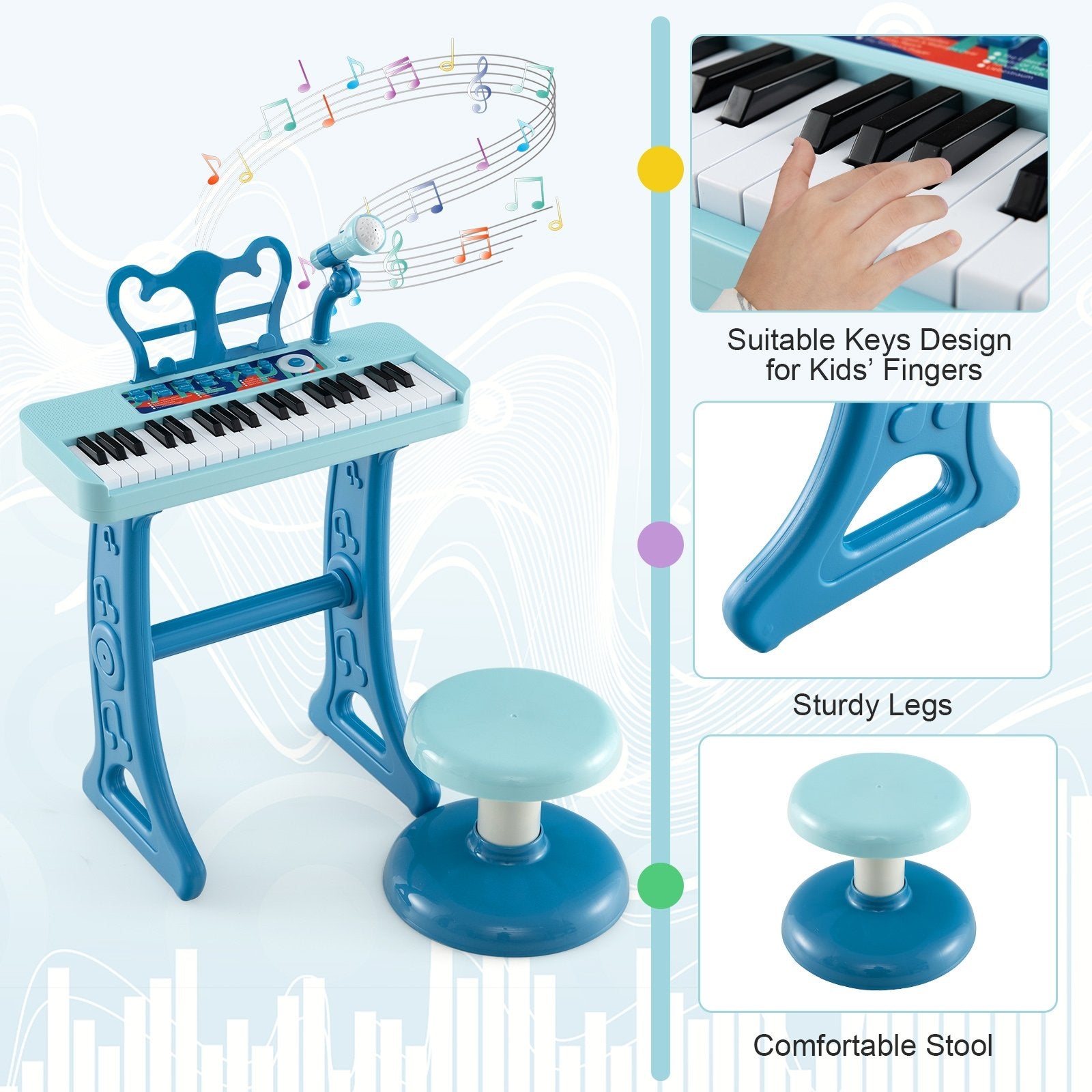 Kids Piano Keyboard 37-Key Kids Toy Keyboard Piano with Microphone for 3+ Kids, Blue Pianos & Keyboards   at Gallery Canada