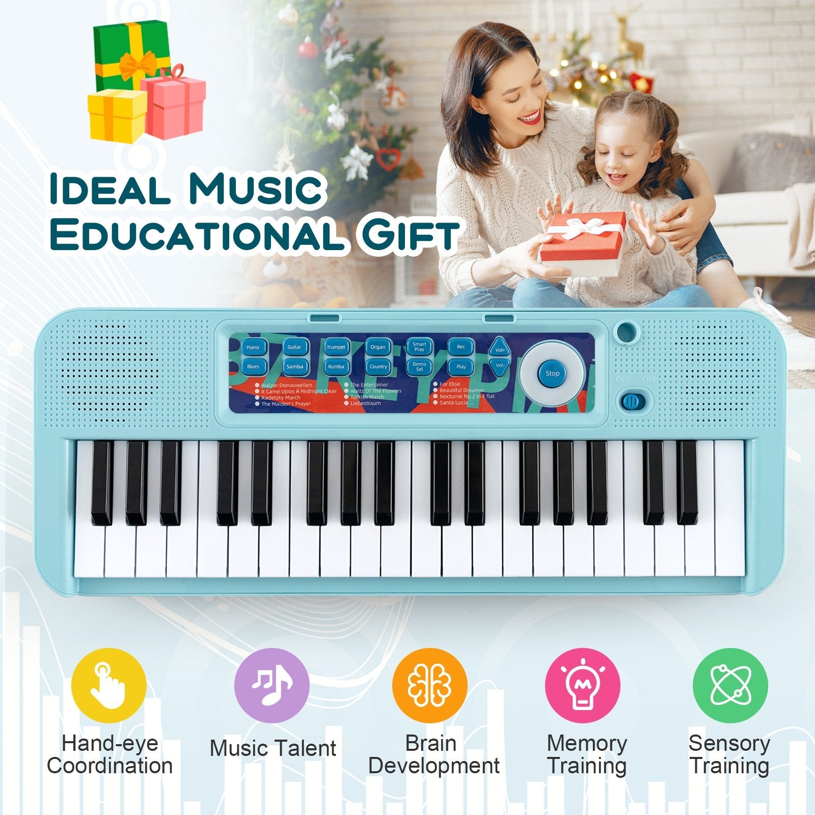 Kids Piano Keyboard 37-Key Kids Toy Keyboard Piano with Microphone for 3+ Kids, Blue Pianos & Keyboards   at Gallery Canada