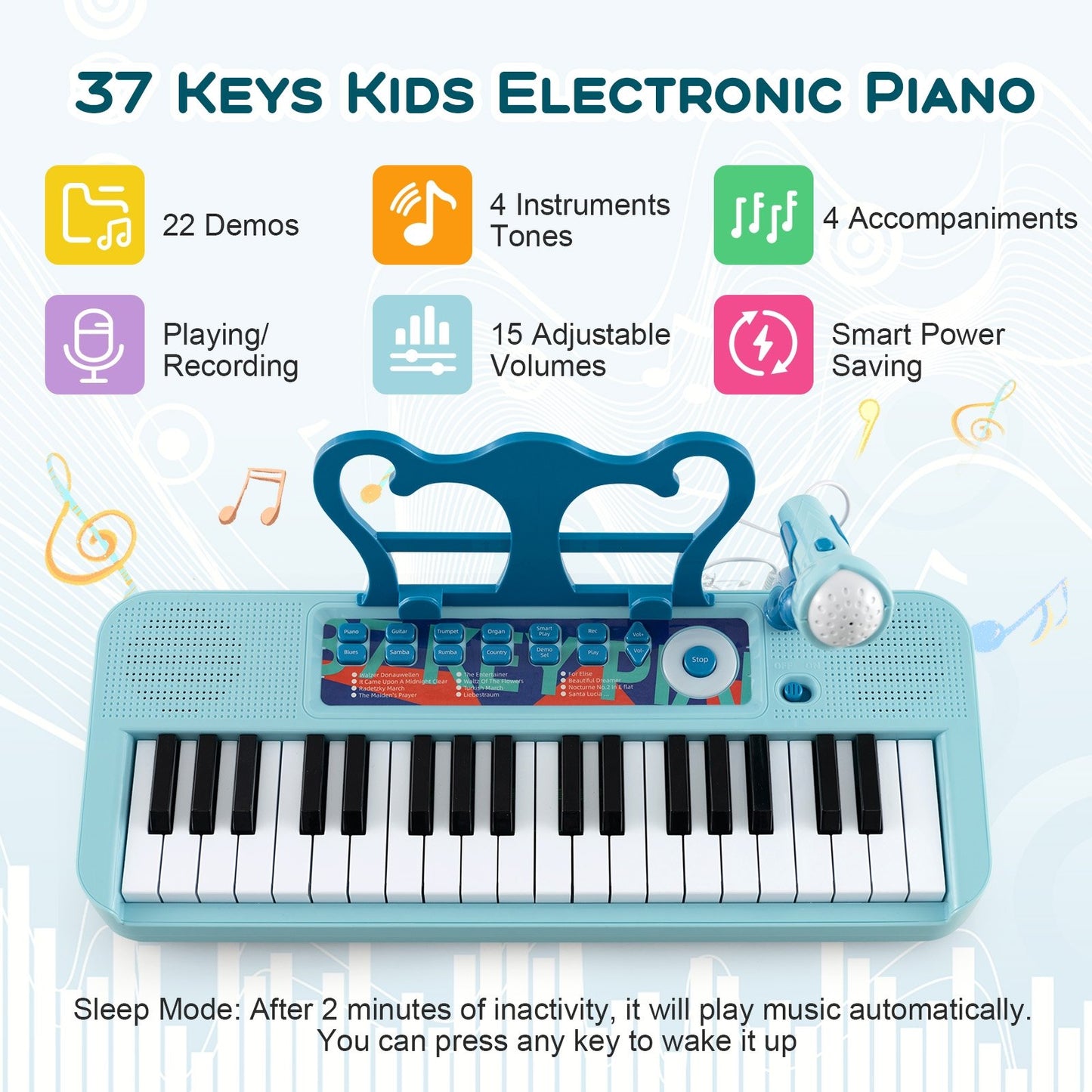 Kids Piano Keyboard 37-Key Kids Toy Keyboard Piano with Microphone for 3+ Kids, Blue Pianos & Keyboards   at Gallery Canada