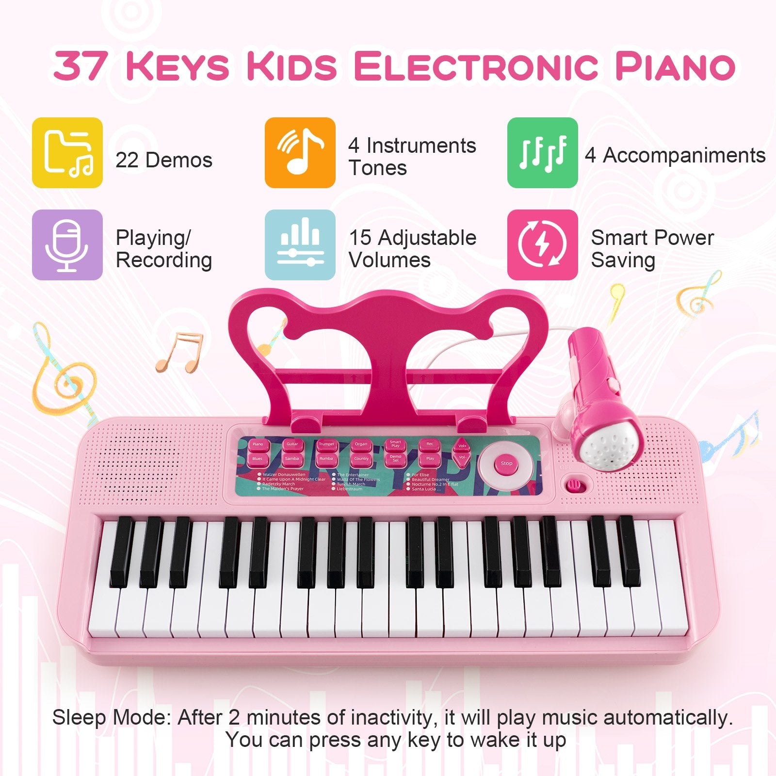 Kids Piano Keyboard 37-Key Kids Toy Keyboard Piano with Microphone for 3+ Kids, Pink Pianos & Keyboards   at Gallery Canada