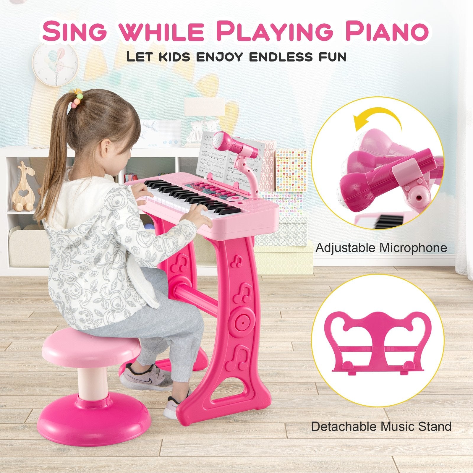 Kids Piano Keyboard 37-Key Kids Toy Keyboard Piano with Microphone for 3+ Kids, Pink Pianos & Keyboards   at Gallery Canada