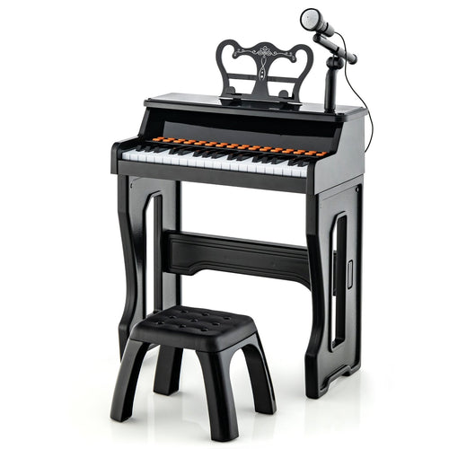 37 Keys Music Piano with Microphone Kids Piano Keyboard with Detachable Music Stand, Black