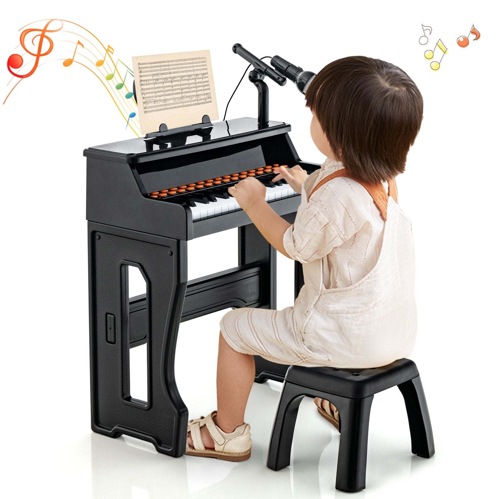 37 Keys Music Piano with Microphone Kids Piano Keyboard with Detachable Music Stand, Black Pianos & Keyboards   at Gallery Canada