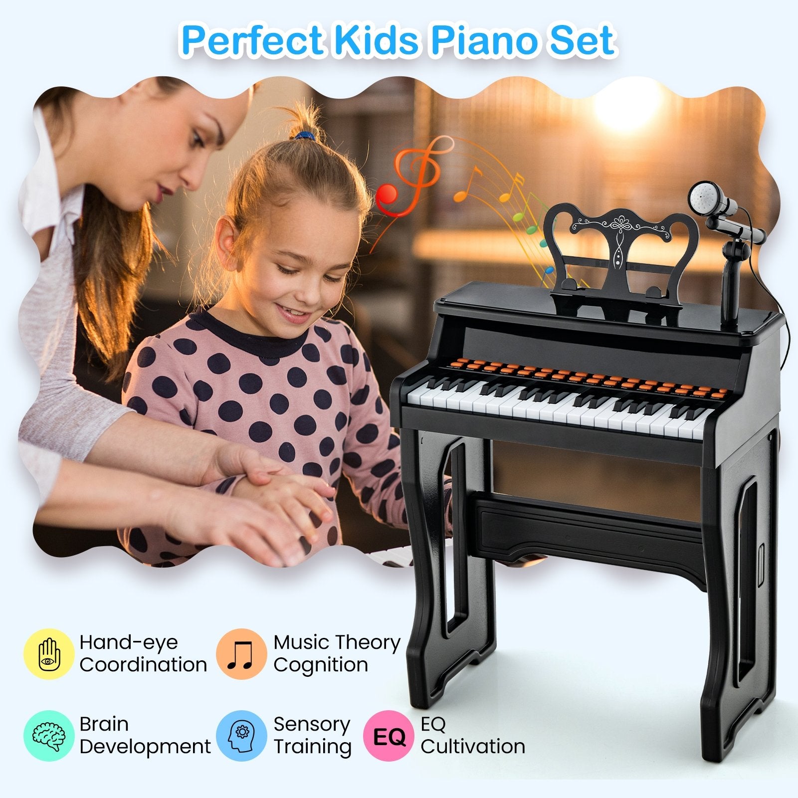 37 Keys Music Piano with Microphone Kids Piano Keyboard with Detachable Music Stand, Black Pianos & Keyboards   at Gallery Canada