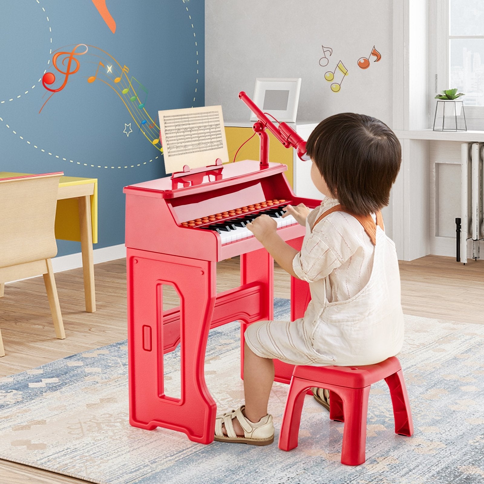 37 Keys Music Piano with Microphone Kids Piano Keyboard with Detachable Music Stand, Red Pianos & Keyboards   at Gallery Canada