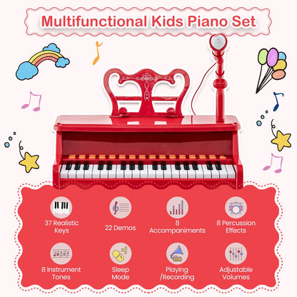 37 Keys Music Piano with Microphone Kids Piano Keyboard with Detachable Music Stand, Red Pianos & Keyboards   at Gallery Canada