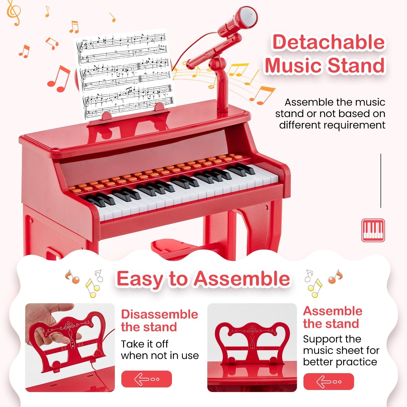 37 Keys Music Piano with Microphone Kids Piano Keyboard with Detachable Music Stand, Red Pianos & Keyboards   at Gallery Canada