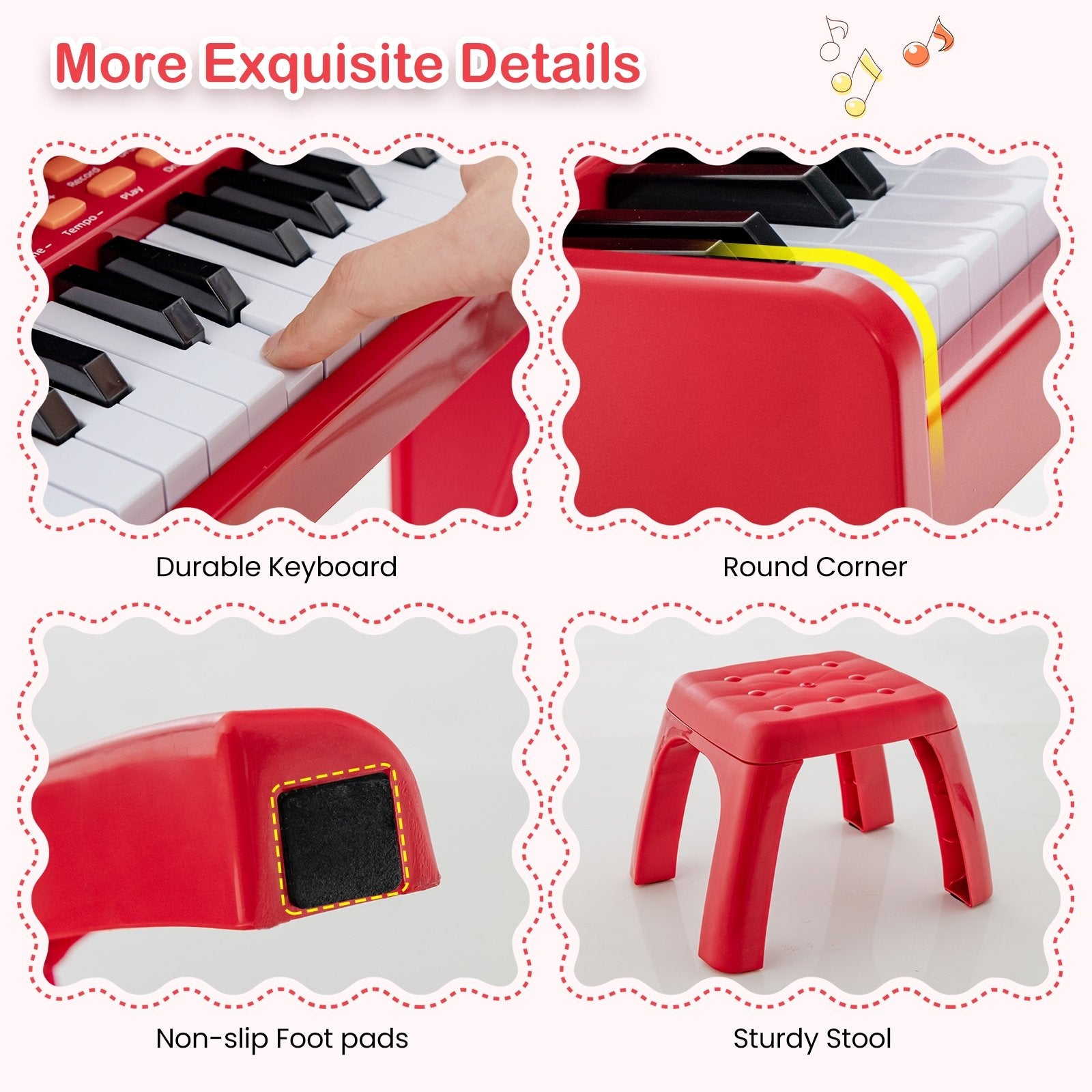 37 Keys Music Piano with Microphone Kids Piano Keyboard with Detachable Music Stand, Red Pianos & Keyboards   at Gallery Canada