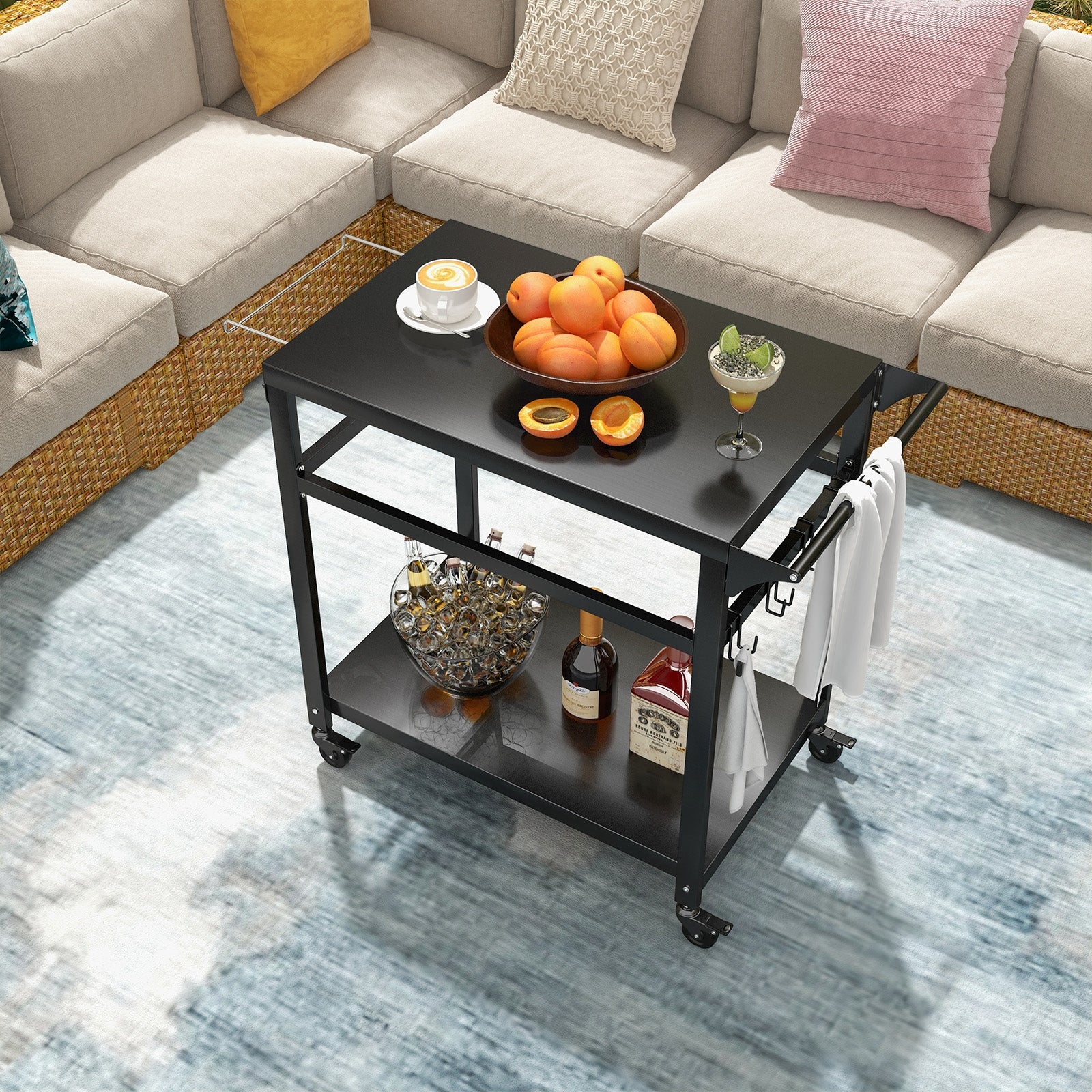 Double-Shelf Movable BBQ Cart with 4 Lockable Wheels, Black Outdoor Grills at Gallery Canada