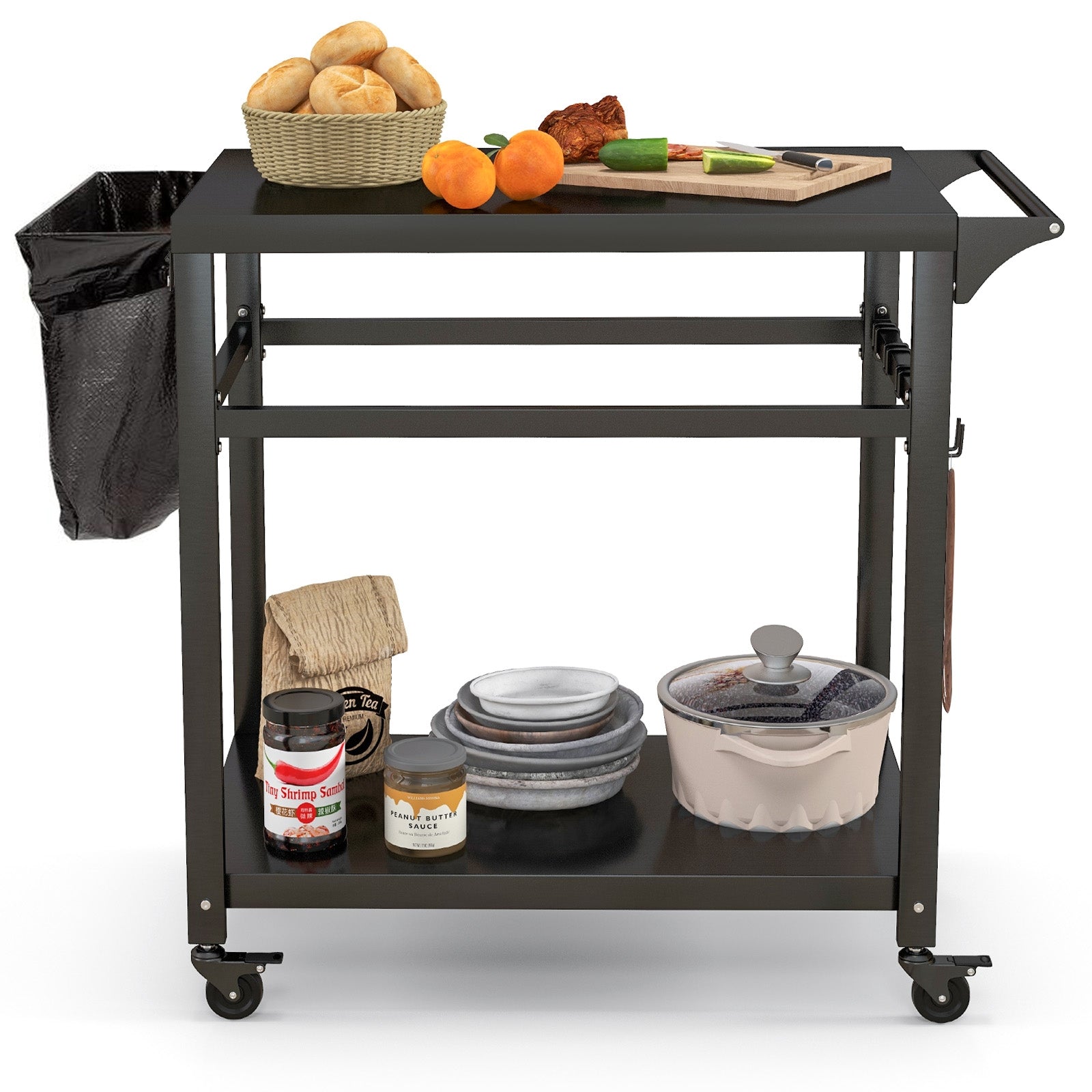 Double-Shelf Movable BBQ Cart with 4 Lockable Wheels, Black Outdoor Grills at Gallery Canada