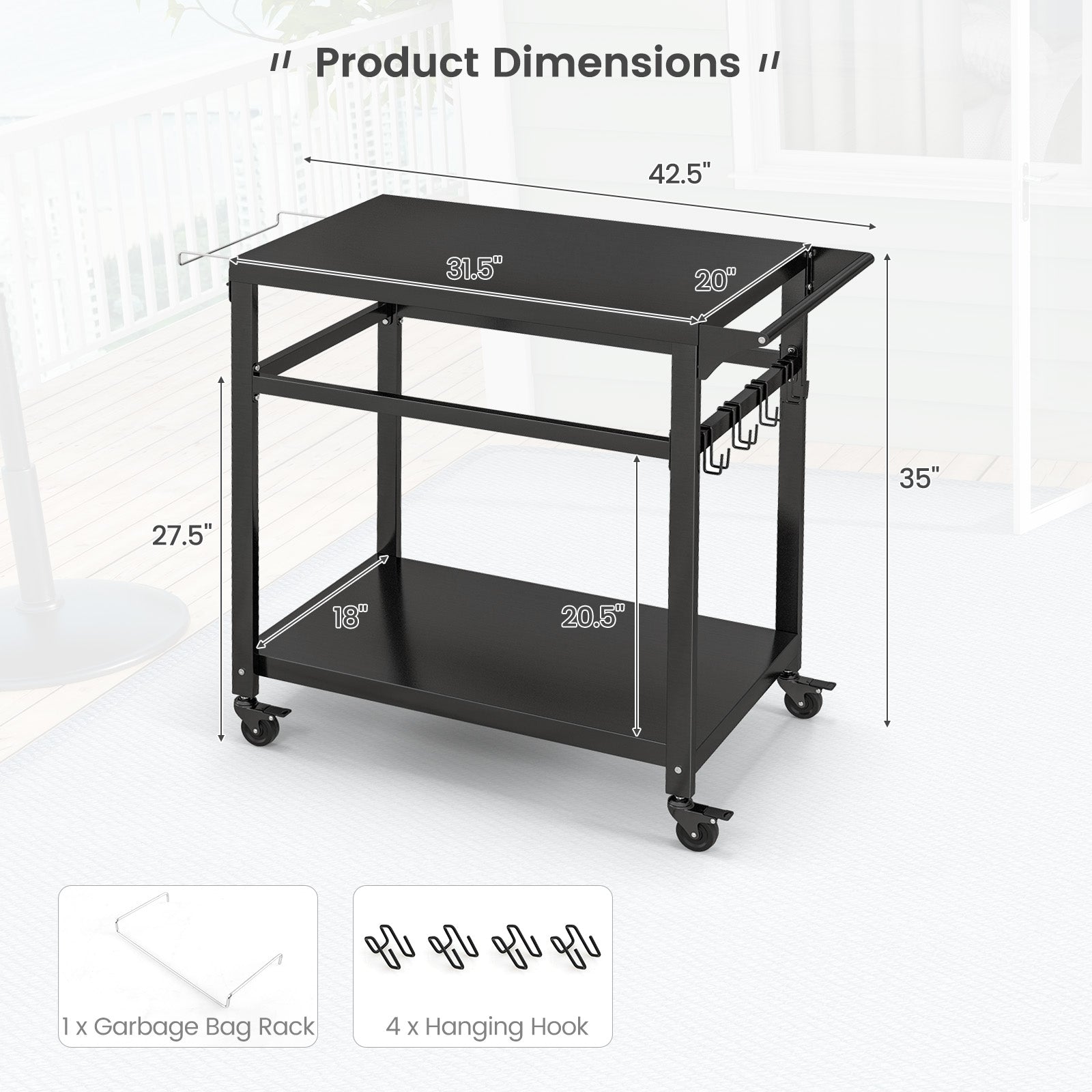 Double-Shelf Movable BBQ Cart with 4 Lockable Wheels, Black Outdoor Grills at Gallery Canada