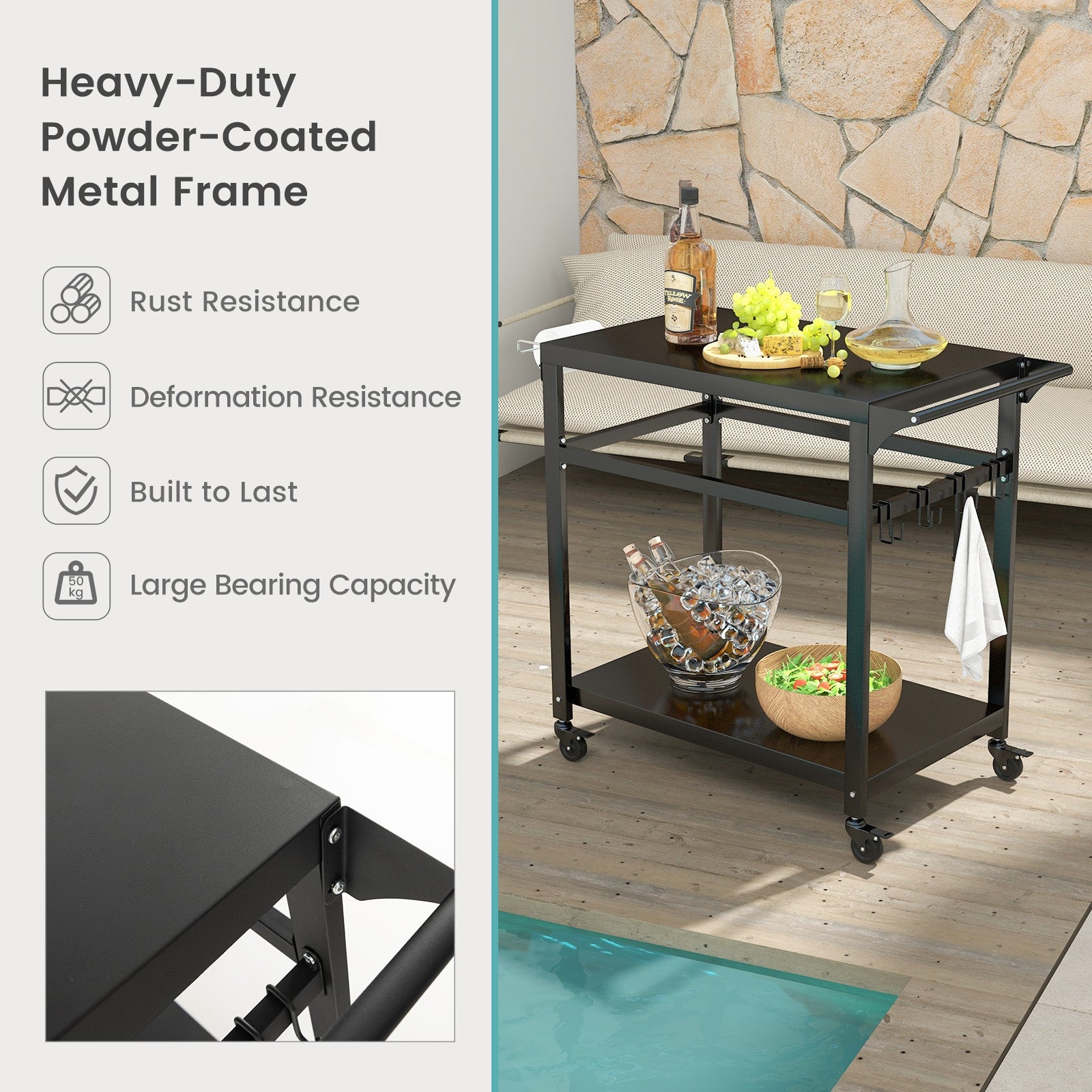 Double-Shelf Movable BBQ Cart with 4 Lockable Wheels, Black Outdoor Grills at Gallery Canada