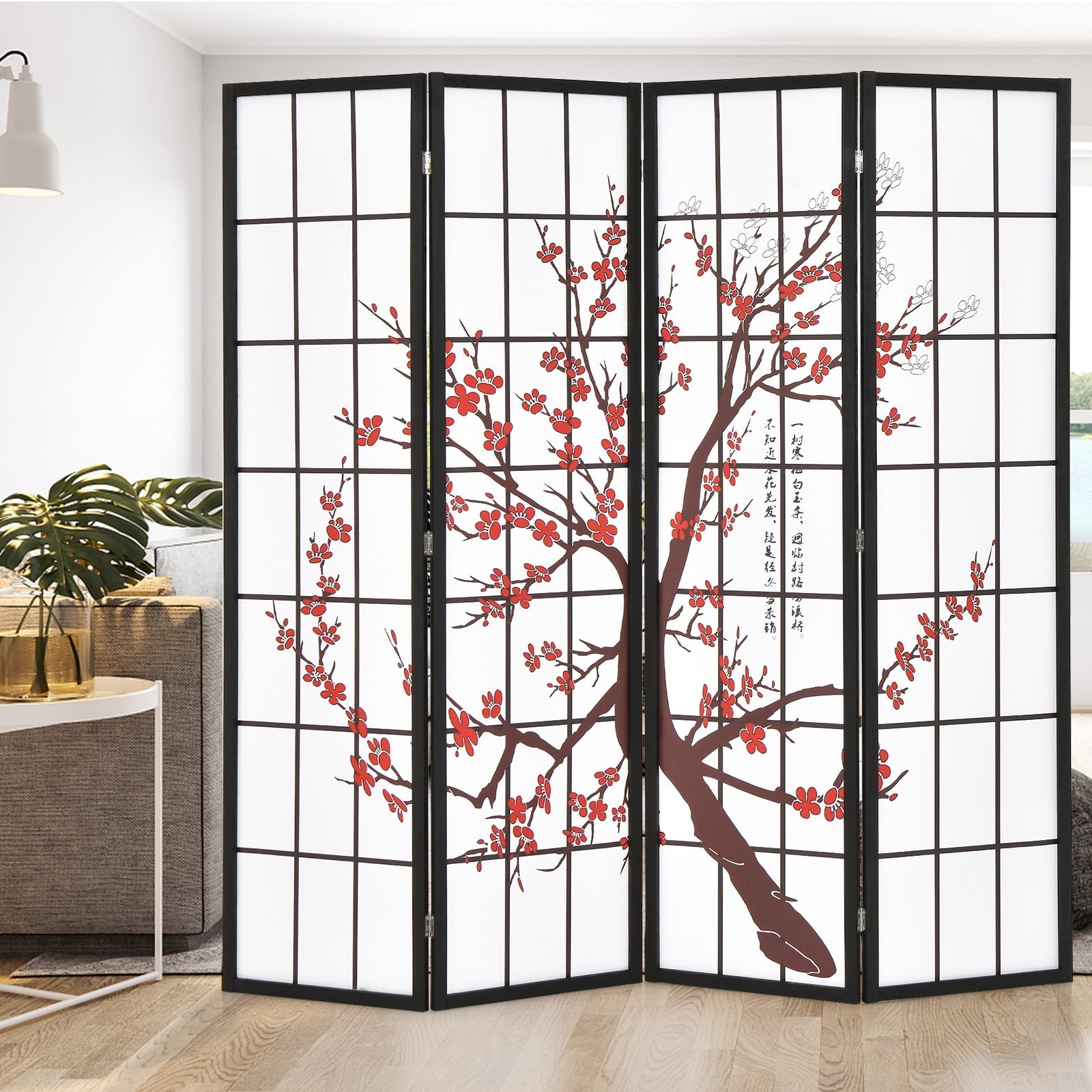 6FT Folding Decorative Oriental Privacy Screen with Plum Blossom Design for Home Office, White Room Dividers   at Gallery Canada