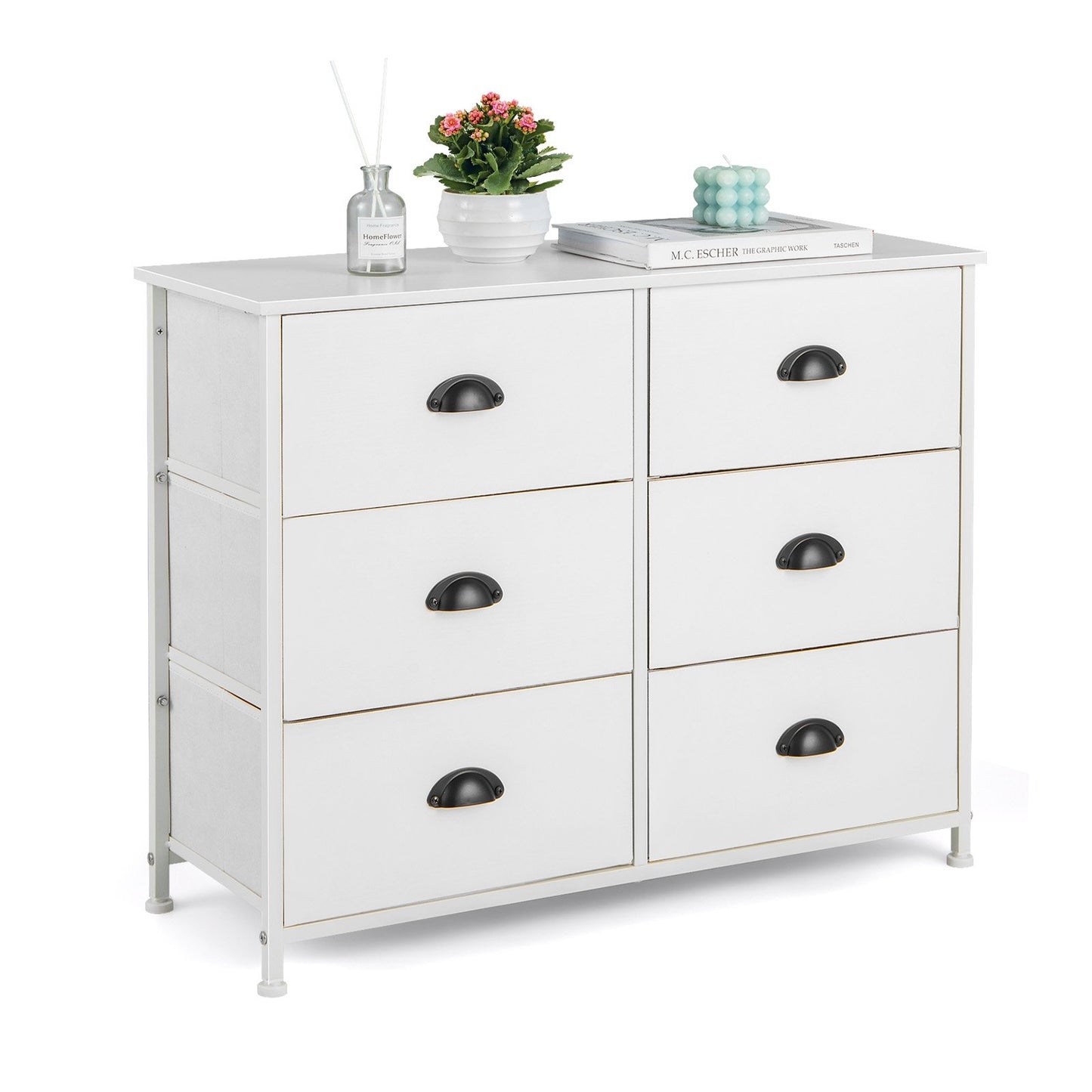 6 Fabric Drawers Storage Chest with Wooden Top, White Dressers & Chests   at Gallery Canada