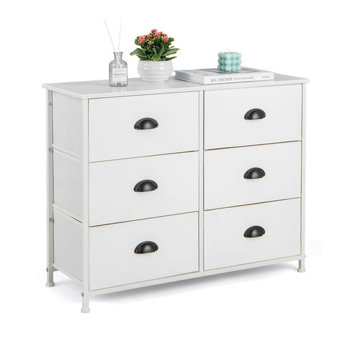 6 Fabric Drawers Storage Chest with Wooden Top, White
