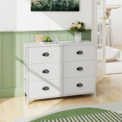 6 Fabric Drawers Storage Chest with Wooden Top, White Dressers & Chests   at Gallery Canada