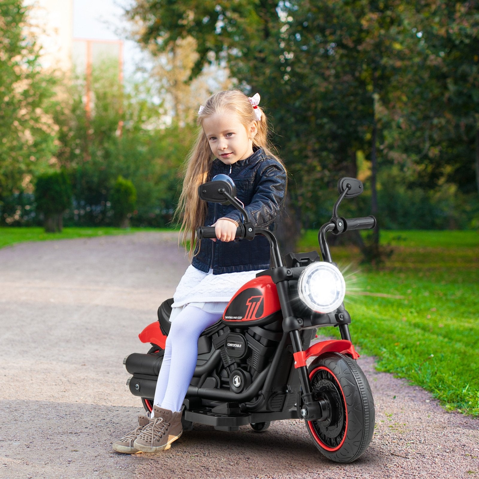 Kids Electric Motorcycle with Training Wheels and LED Headlights, Red Powered Ride On Toys   at Gallery Canada