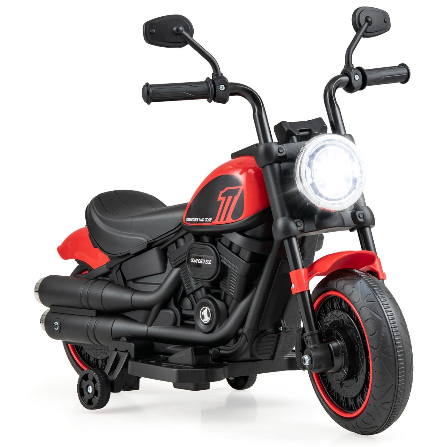 Kids Electric Motorcycle with Training Wheels and LED Headlights, Red Powered Ride On Toys   at Gallery Canada