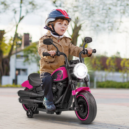 Kids Electric Motorcycle with Training Wheels and LED Headlights, Pink