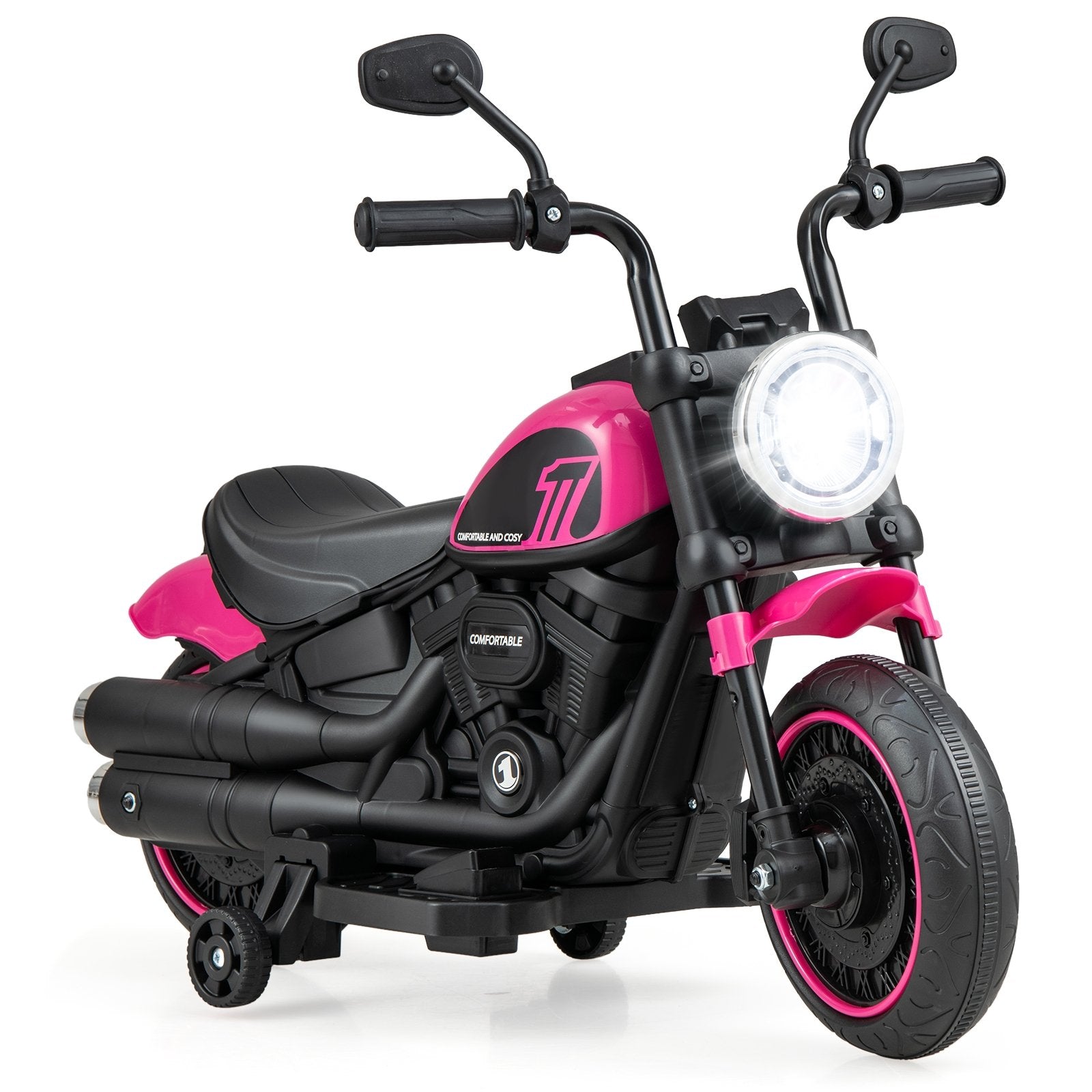 Kids Electric Motorcycle with Training Wheels and LED Headlights, Pink Powered Ride On Toys   at Gallery Canada