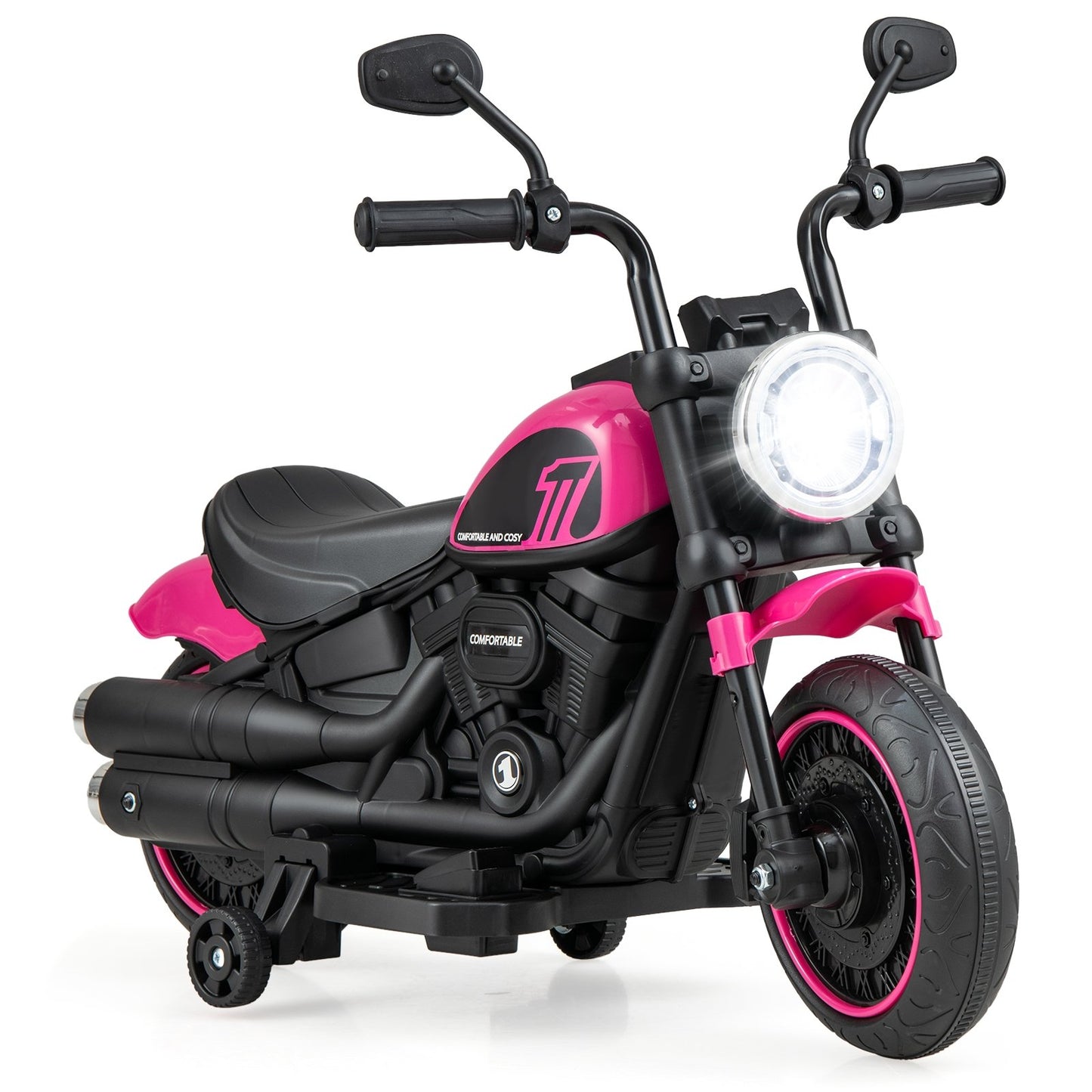 Kids Electric Motorcycle with Training Wheels and LED Headlights, Pink Powered Ride On Toys   at Gallery Canada