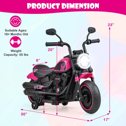 Kids Electric Motorcycle with Training Wheels and LED Headlights, Pink Powered Ride On Toys   at Gallery Canada