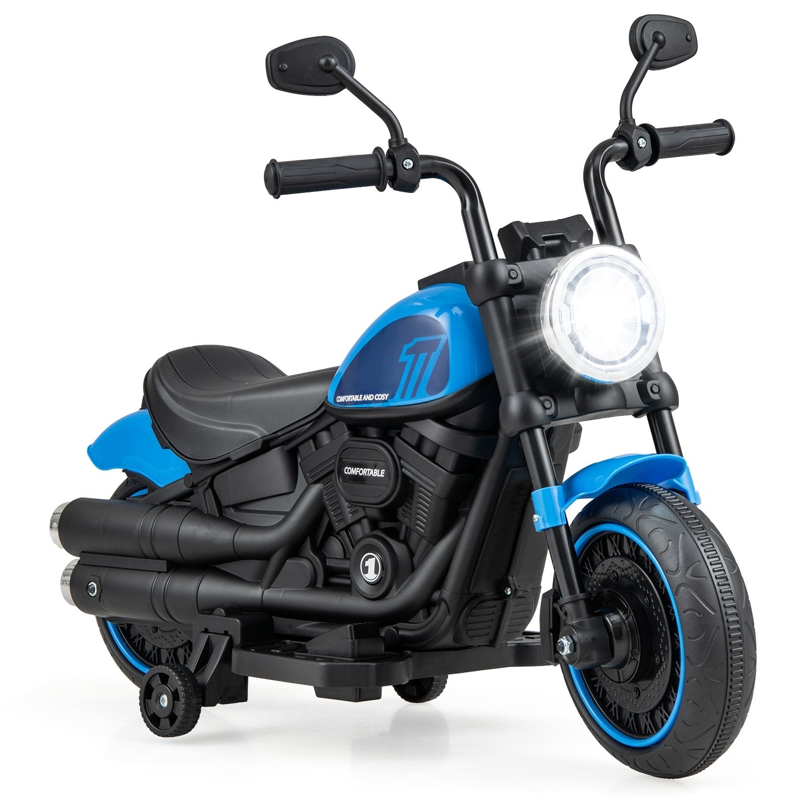 Kids Electric Motorcycle with Training Wheels and LED Headlights, Blue Powered Ride On Toys   at Gallery Canada