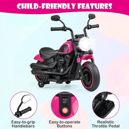 Kids Electric Motorcycle with Training Wheels and LED Headlights, Pink Powered Ride On Toys   at Gallery Canada