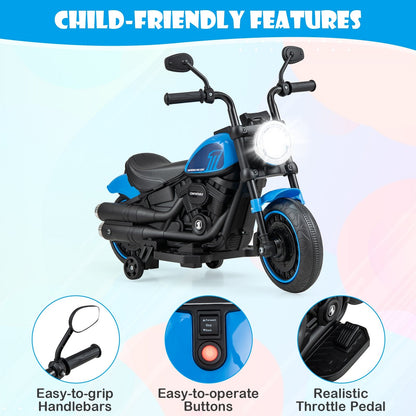 Kids Electric Motorcycle with Training Wheels and LED Headlights, Blue Powered Ride On Toys   at Gallery Canada