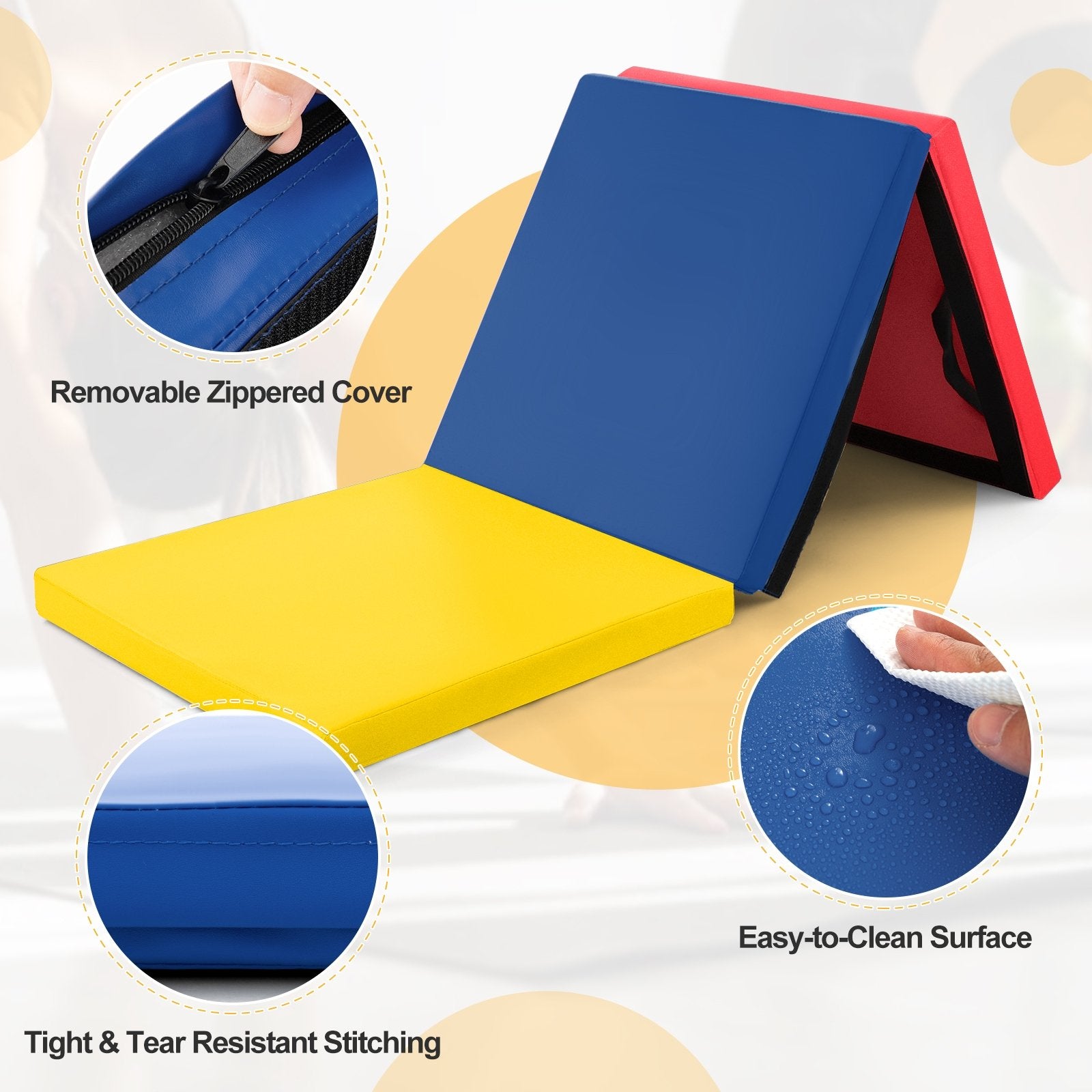 6 x 2 FT Tri-Fold Gym Mat with Handles and Removable Zippered Cover, Multicolor Yoga & Gym Mats   at Gallery Canada