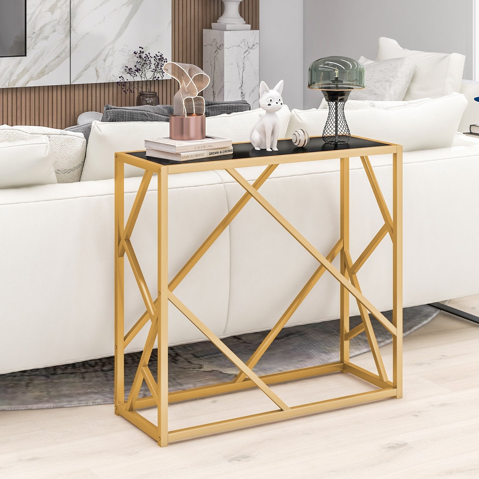 31.5 Inch Golden Heavy-duty Metal Frame Entryway Table with Foot Pads, Black Console Tables   at Gallery Canada