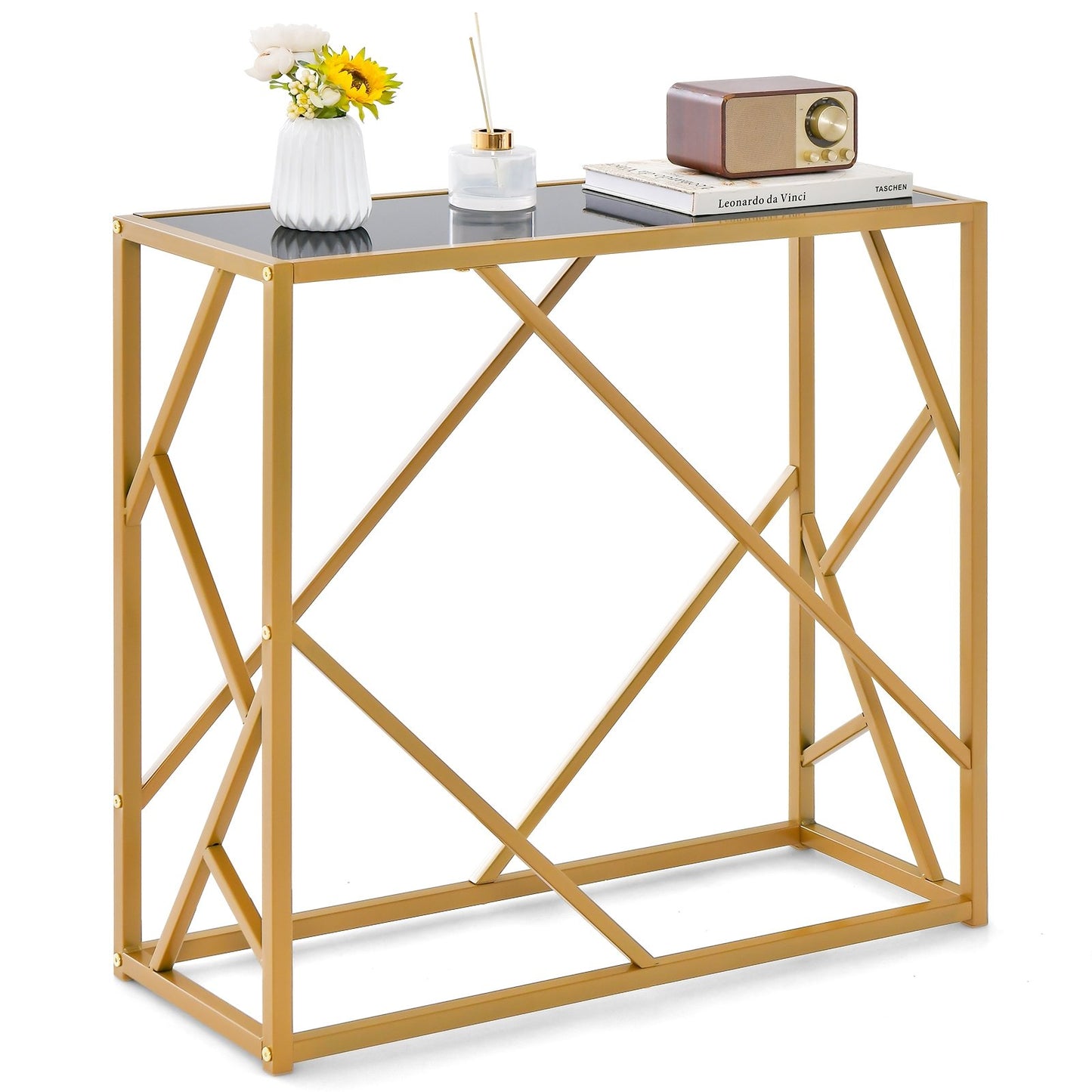 31.5 Inch Golden Heavy-duty Metal Frame Entryway Table with Foot Pads, Black Console Tables   at Gallery Canada