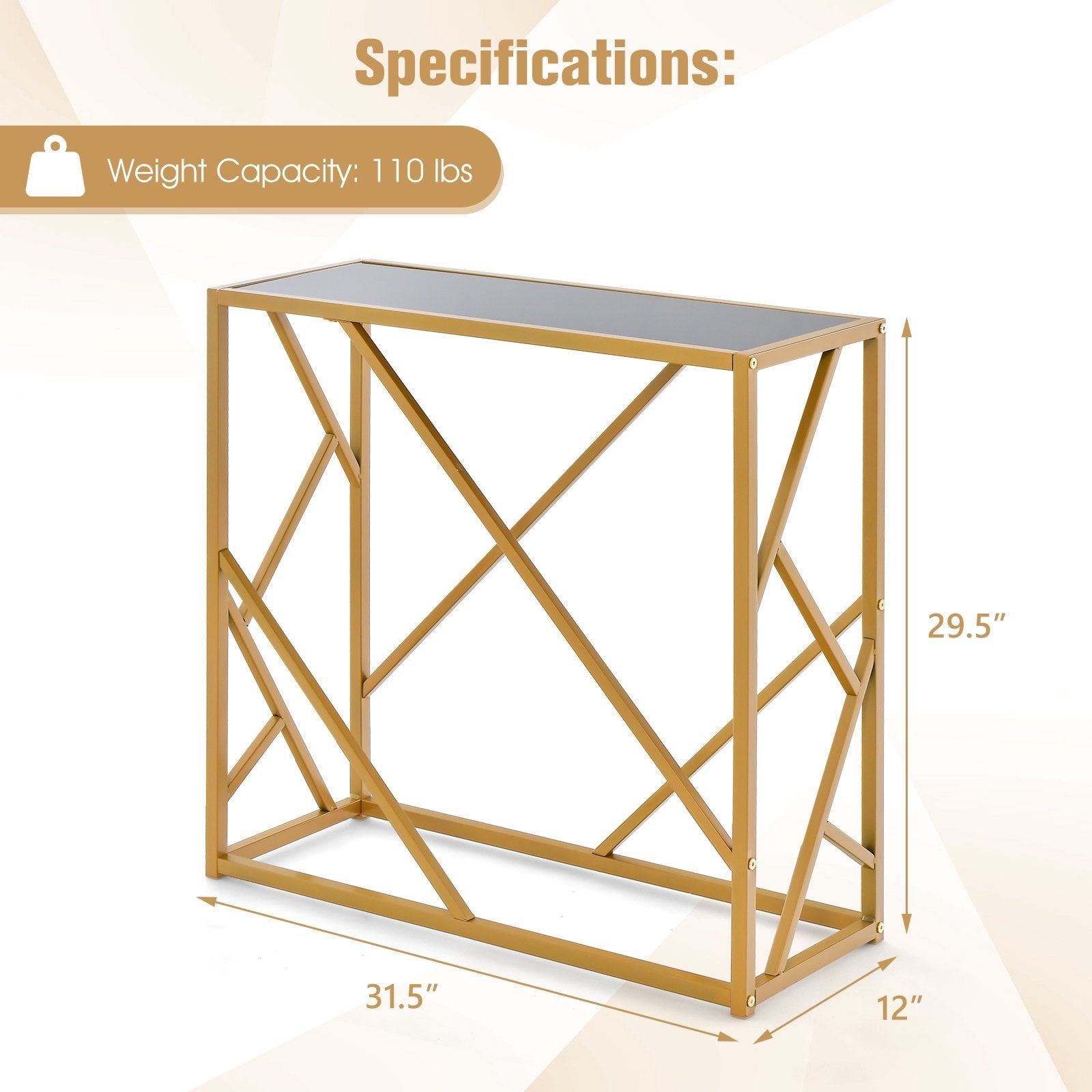 31.5 Inch Golden Heavy-duty Metal Frame Entryway Table with Foot Pads, Black Console Tables   at Gallery Canada