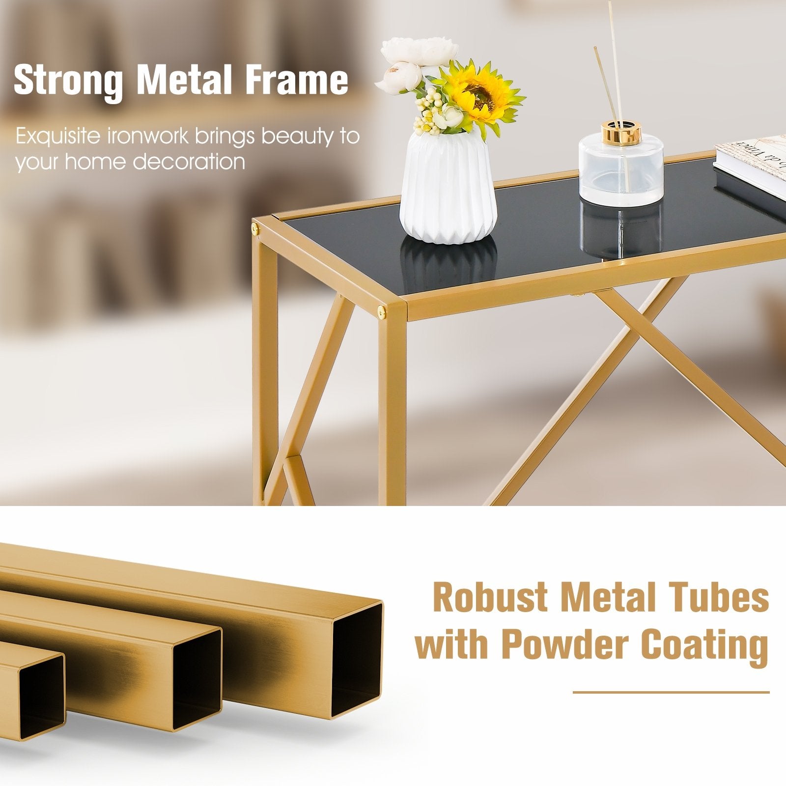 31.5 Inch Golden Heavy-duty Metal Frame Entryway Table with Foot Pads, Black Console Tables   at Gallery Canada