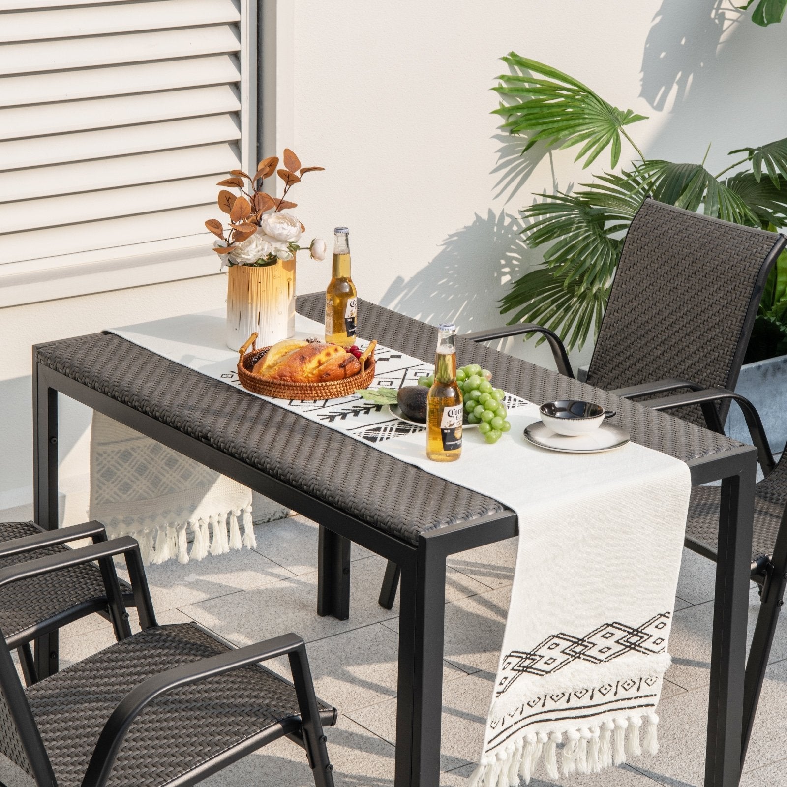 48 Inch Wicker Dining Table Patio Rectangular Rattan Table, Black Patio Dining Tables   at Gallery Canada