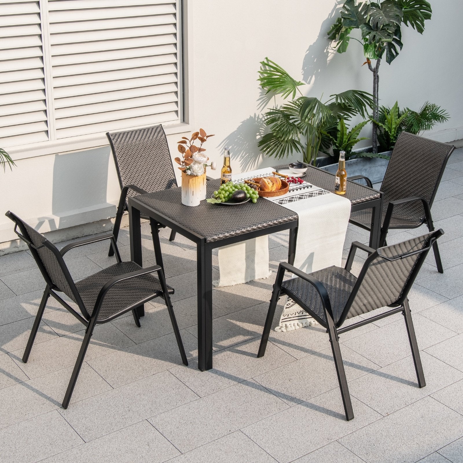 48 Inch Wicker Dining Table Patio Rectangular Rattan Table, Black Patio Dining Tables   at Gallery Canada