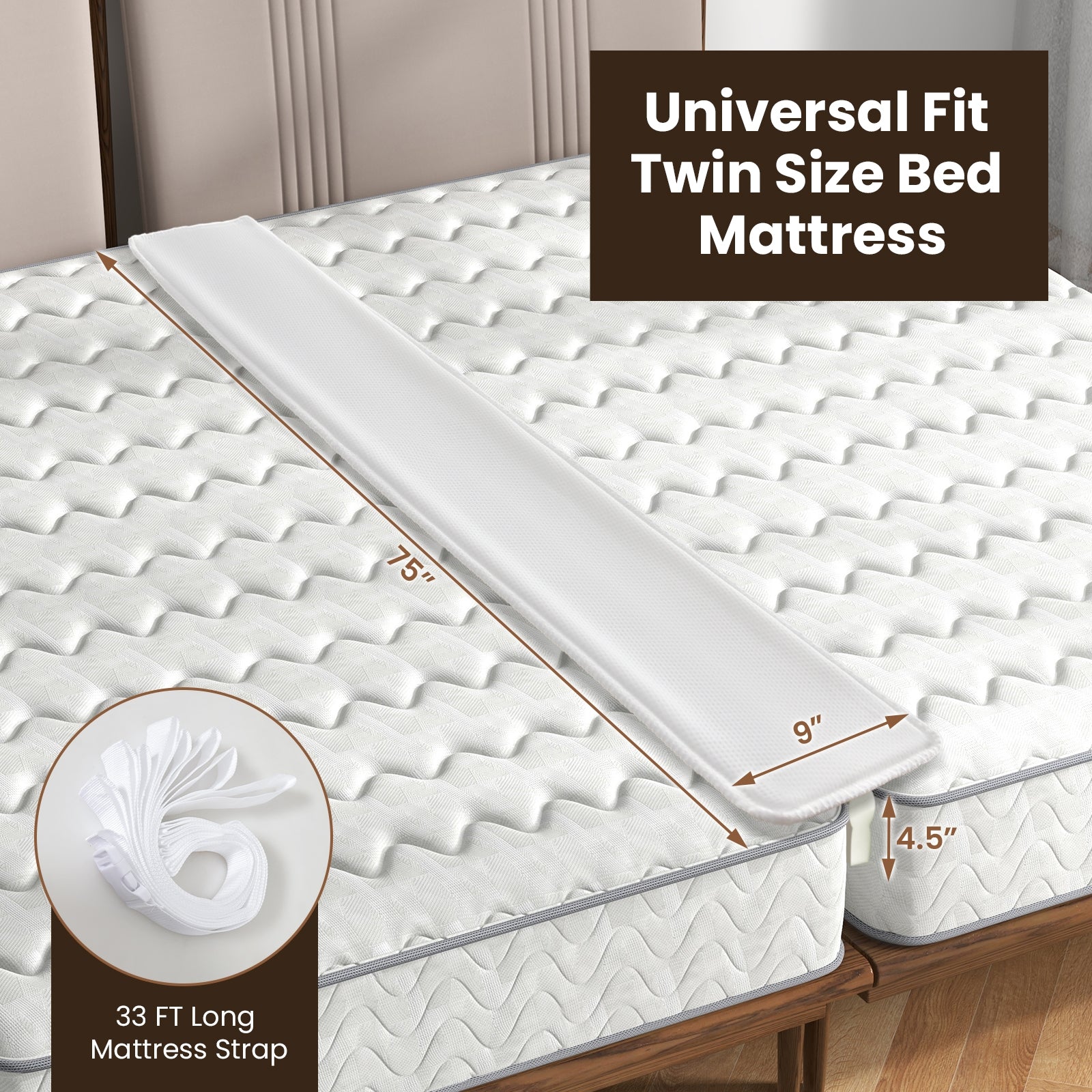 9 Inch Wide Bed Bridge Twin to King Converter Kit with Strap, White Mattresses at Gallery Canada