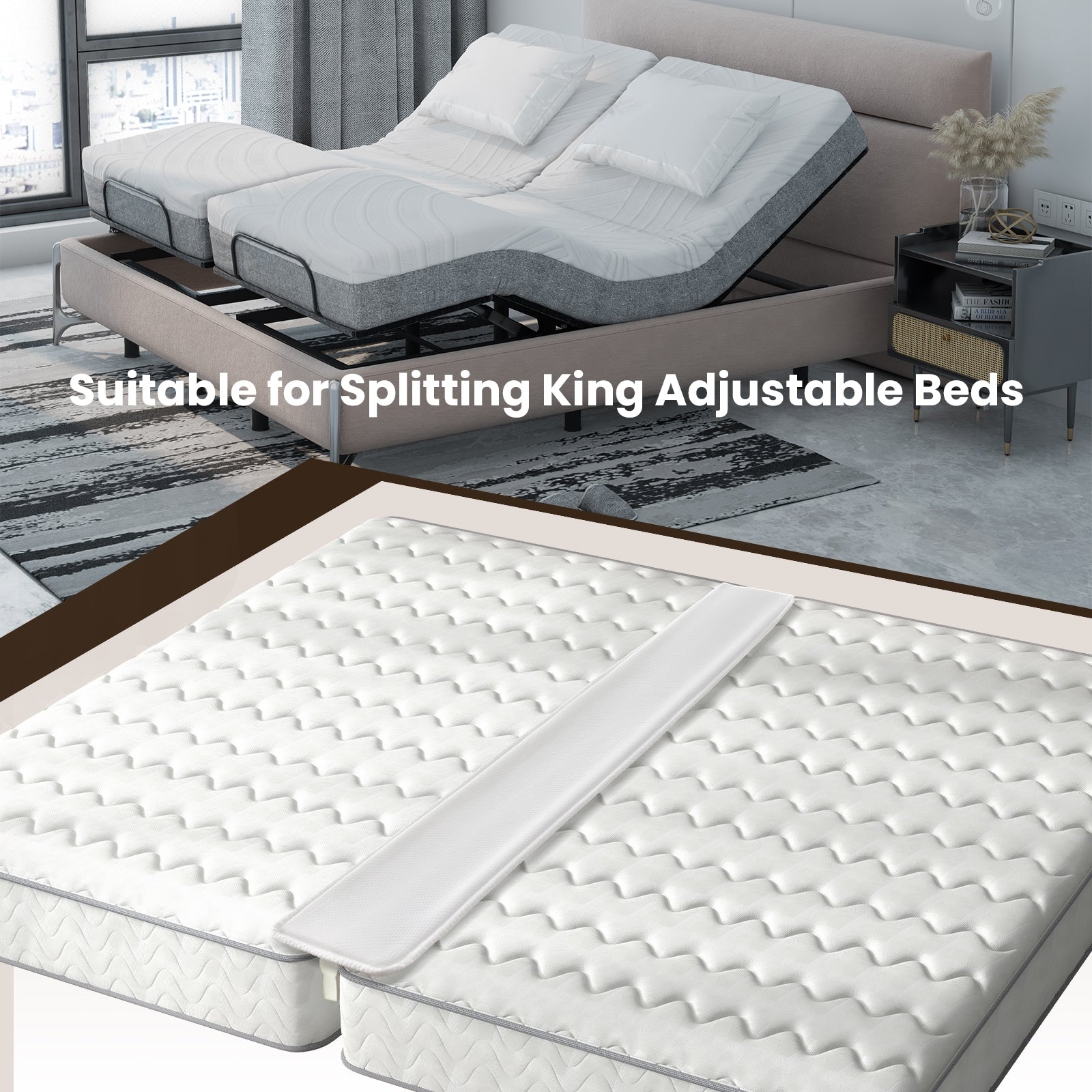 9 Inch Wide Bed Bridge Twin to King Converter Kit with Strap, White Mattresses at Gallery Canada