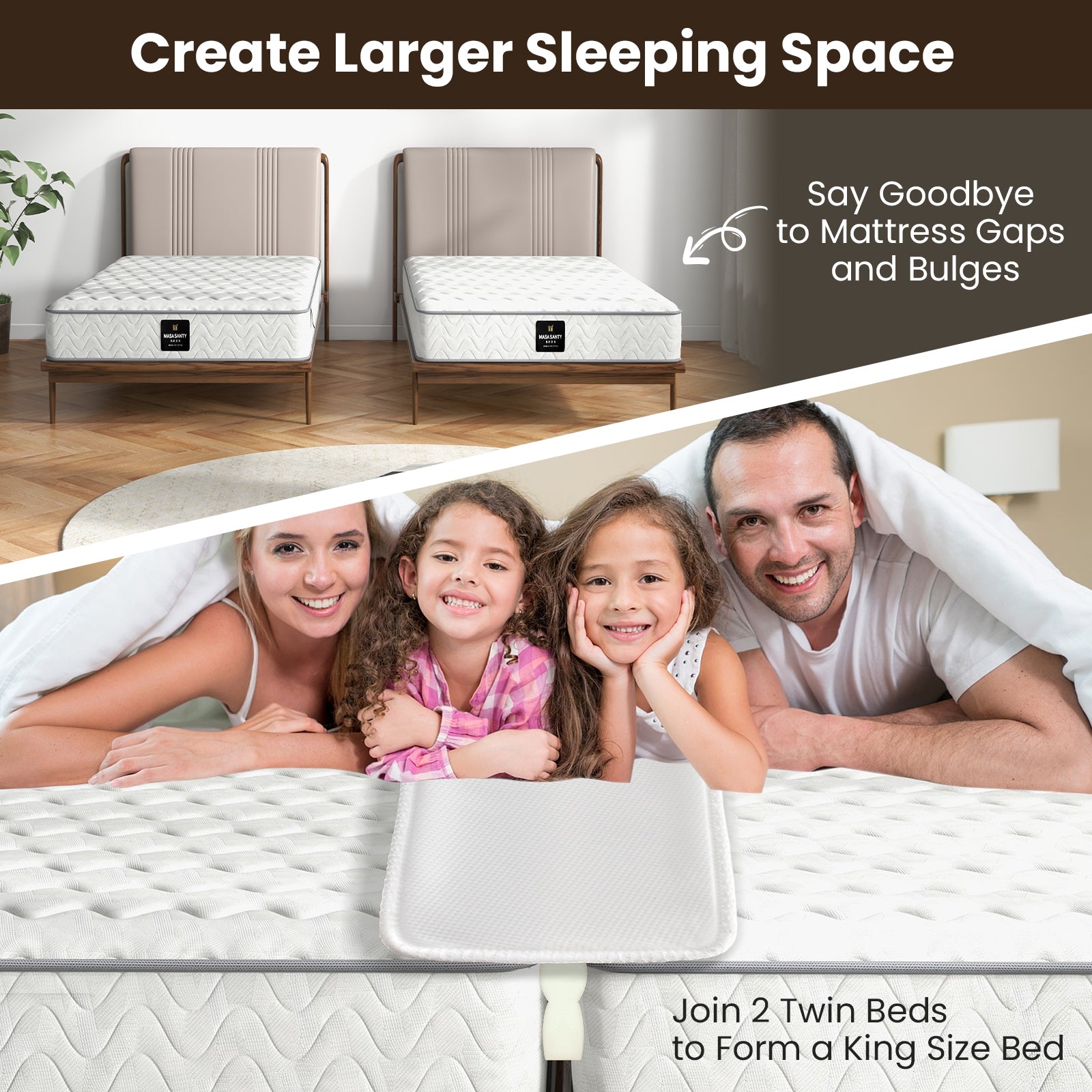 9 Inch Wide Bed Bridge Twin to King Converter Kit with Strap, White Mattresses at Gallery Canada