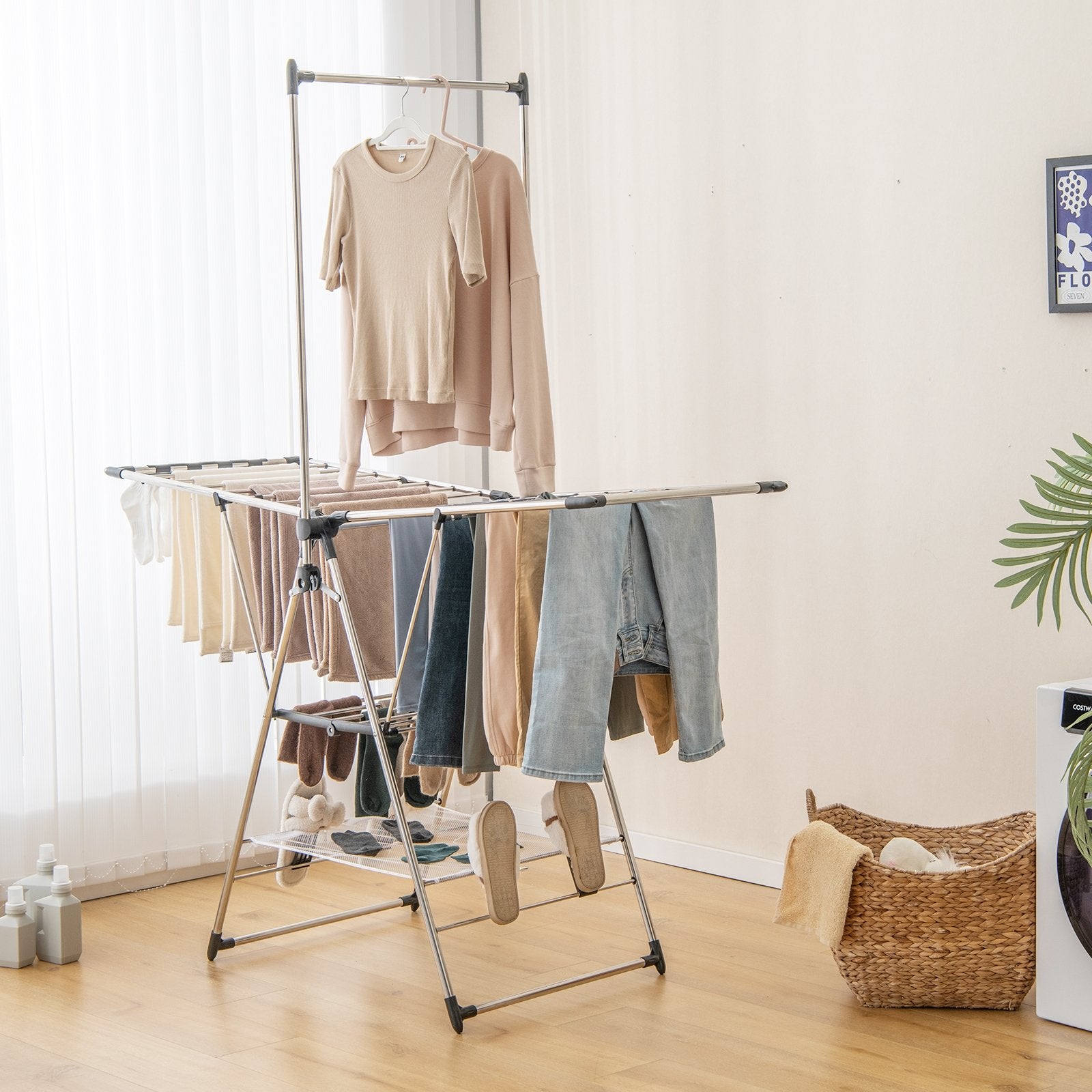 Clothes Drying Rack with 6-Level Adjustable Height, Silver Drying Racks   at Gallery Canada