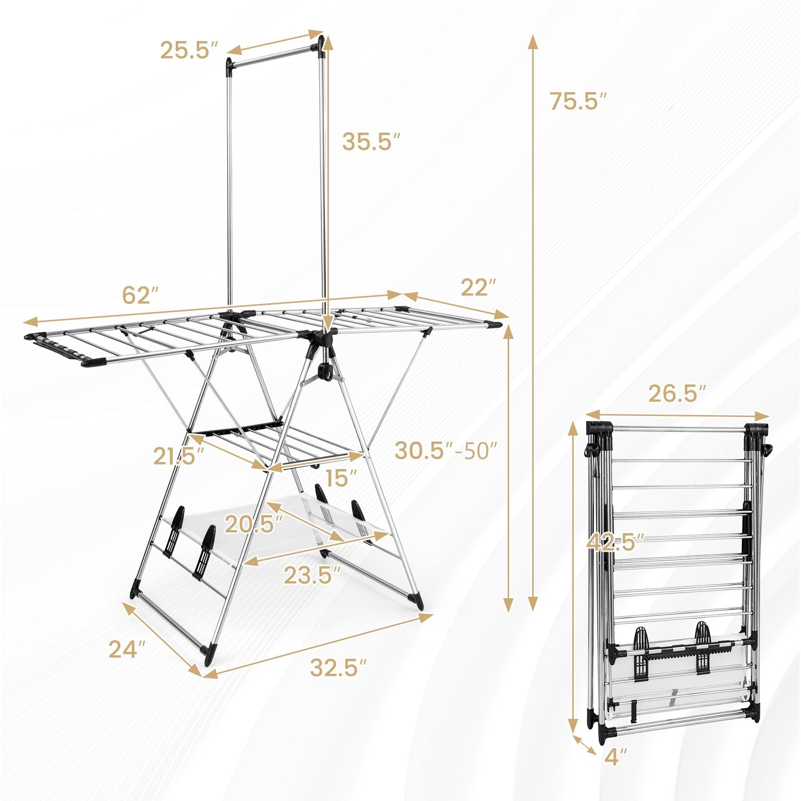 Clothes Drying Rack with 6-Level Adjustable Height, Silver Drying Racks   at Gallery Canada