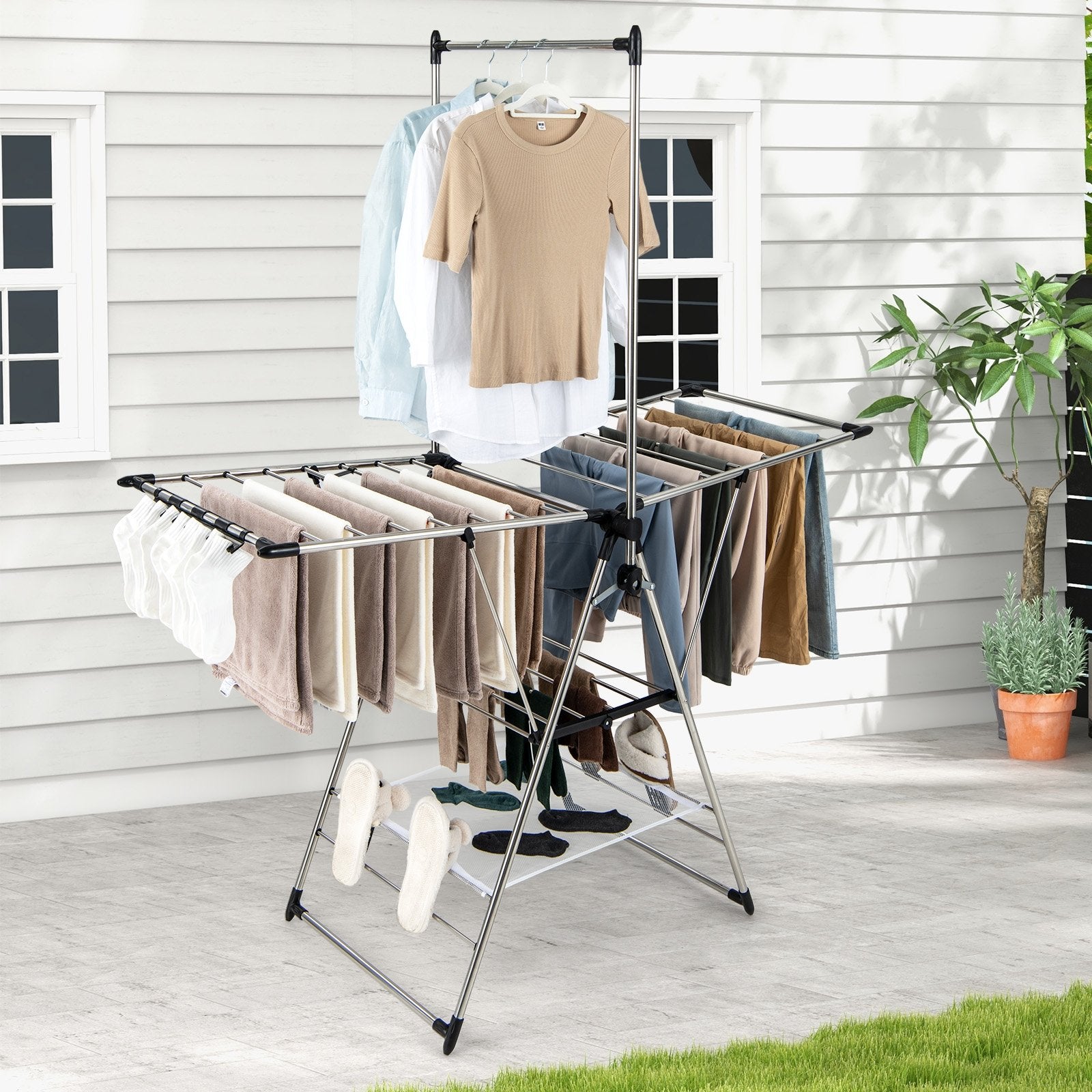 Clothes Drying Rack with 6-Level Adjustable Height, Silver Drying Racks   at Gallery Canada