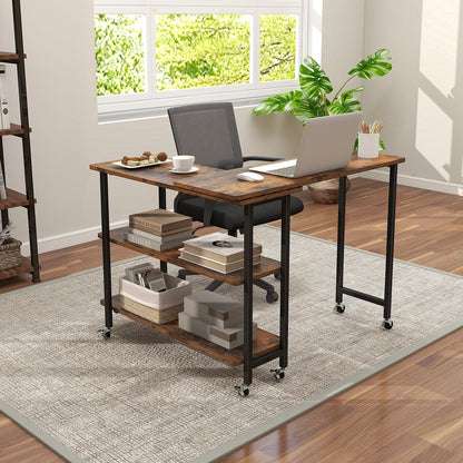 360° Rotating Sofa Side Table with 2-Tier Storage Shelves, Rustic Brown L-Shaped Desks   at Gallery Canada