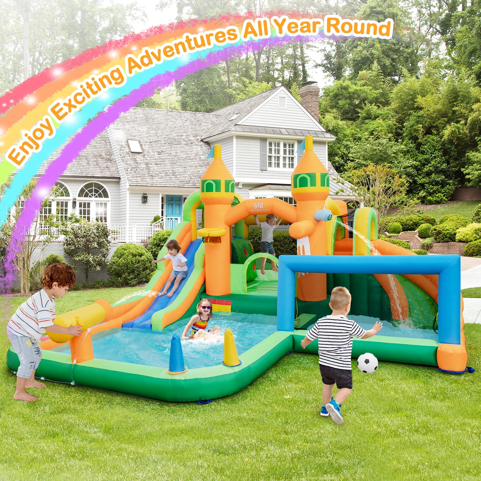 Kids Inflatable Water Slide for Yard Lawn with 735W Blower, Multicolor Bounce House at Gallery Canada