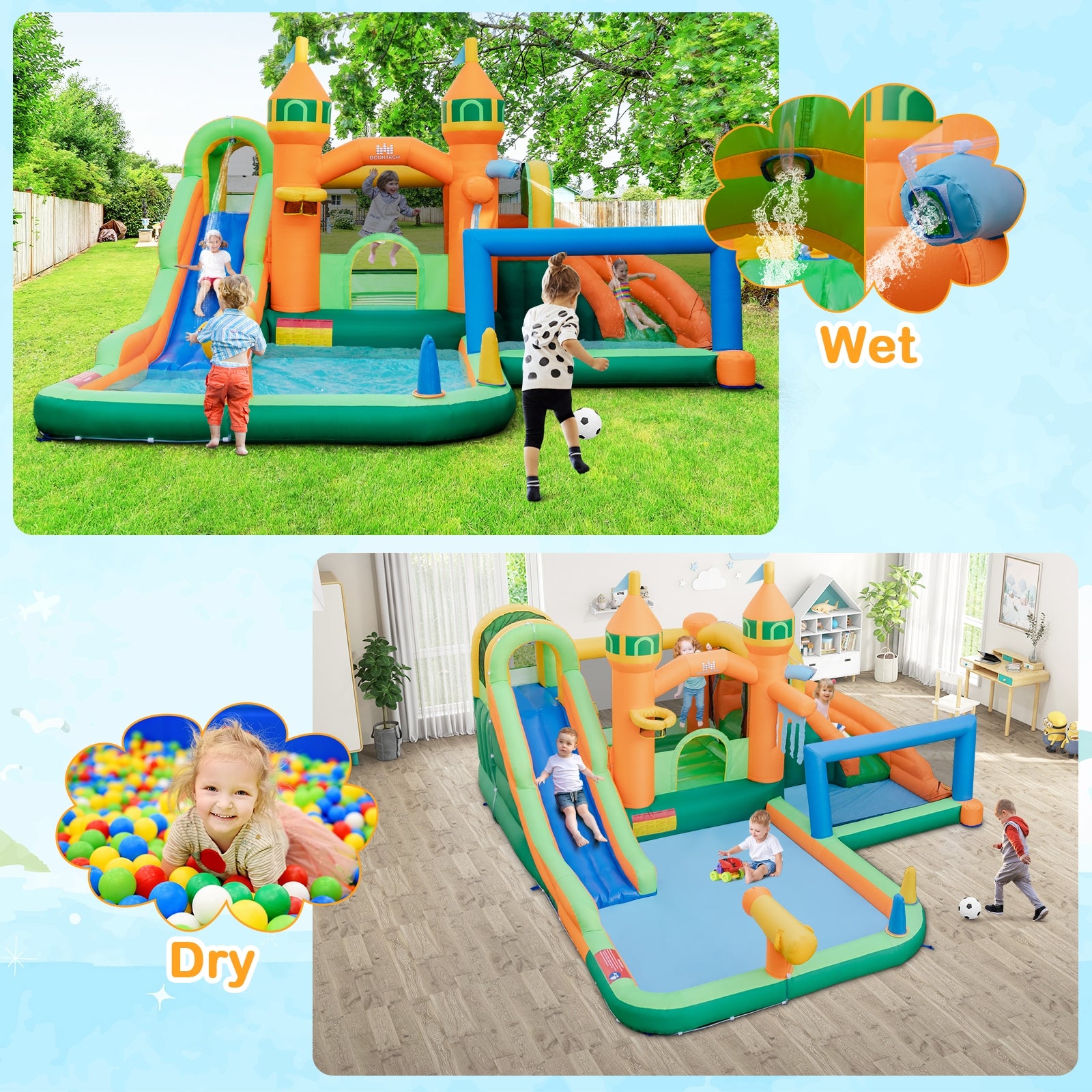 Kids Inflatable Water Slide for Yard Lawn with 735W Blower, Multicolor Bounce House at Gallery Canada
